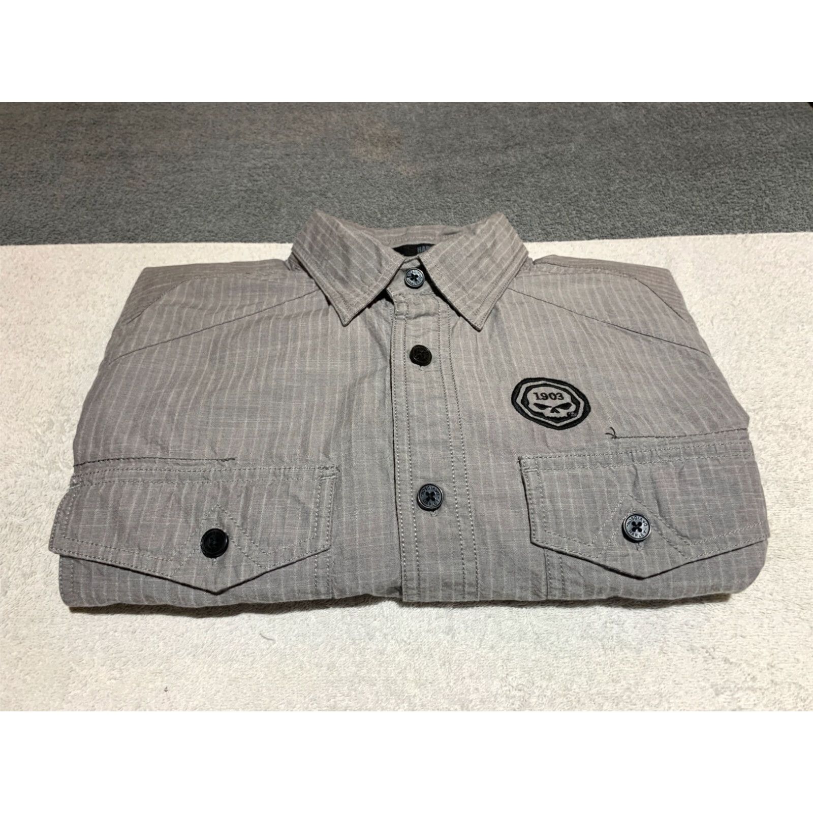 Harley Davidson Harley-Davidson Long Sleeve Striped Button-Down Shirt, Medium, Gray, Mens Size US M / EU 48-50 / 2 - 8 Thumbnail