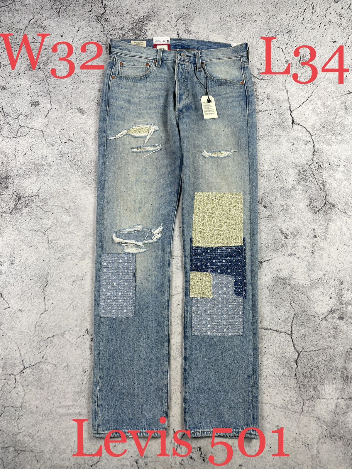 Levi's Levi’s 501 150th W32 L34 Destroyed Jeans Blue Straight Fit Size US 34 / EU 50 - 1 Thumbnail
