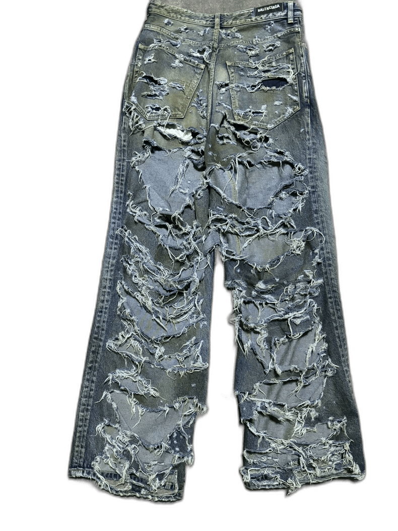 Balenciaga Super Destroyed Blue Denim Pants by Balenciaga-2505 Size US 26 / EU 42 - 1 Thumbnail