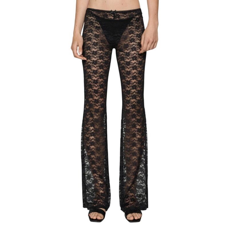 Mango MANGO Straight-Fit Lace Trousers in Black, Size S Size 26" / US 2 / IT 38 - 2 Thumbnail
