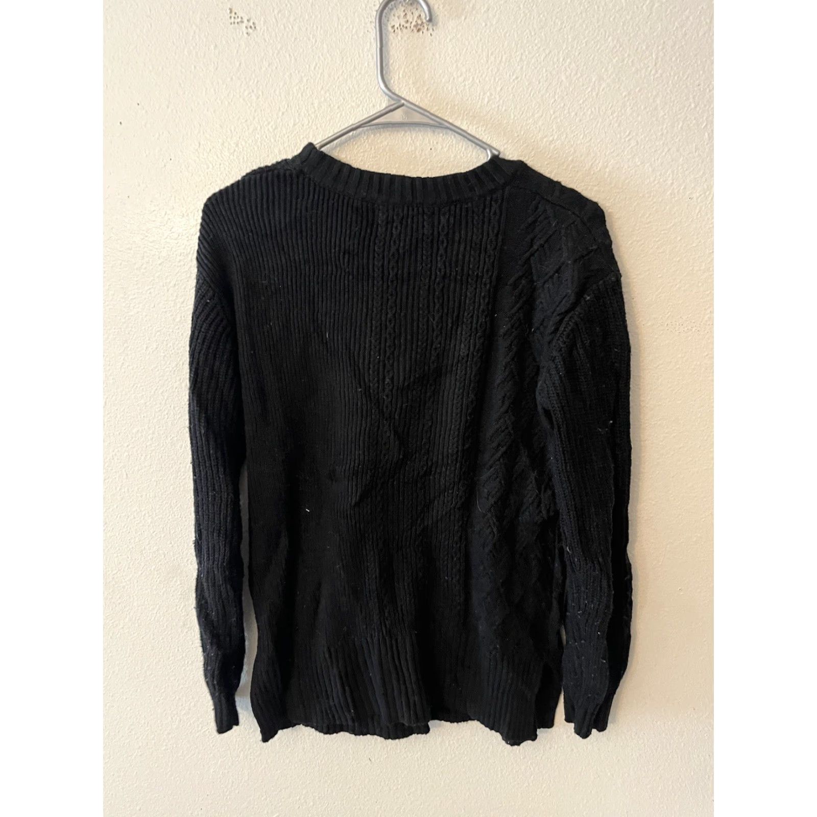 Banana Republic BANANA REPUBLIC Black Chunky Knit Fisherman Sweater Wool Lightweight Womens XS Size XS / US 0-2 / IT 36-38 - 2 Thumbnail