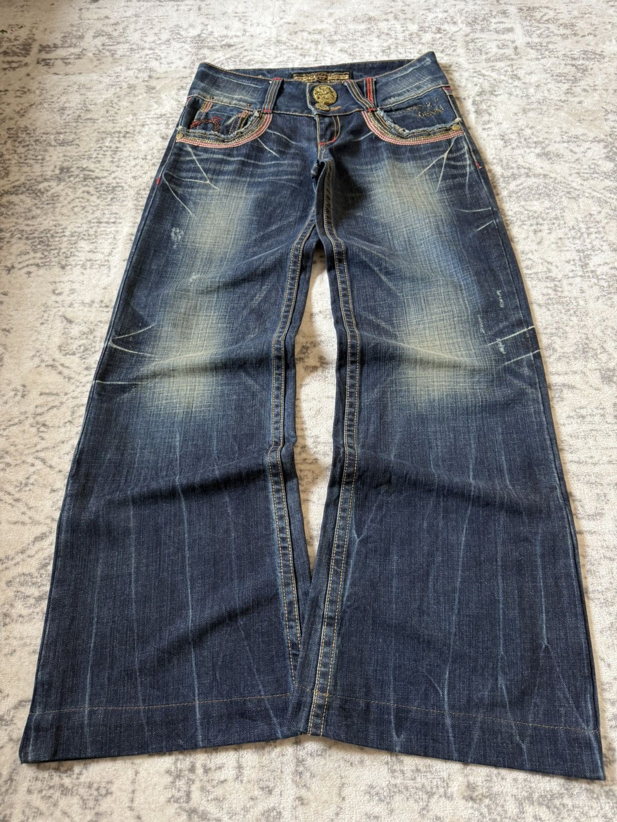 Le Grande Bleu (L.G.B.) Studio R.P Muddy Wash Wide Leg Flared Jeans Size US 28 / EU 44 - 1 Thumbnail