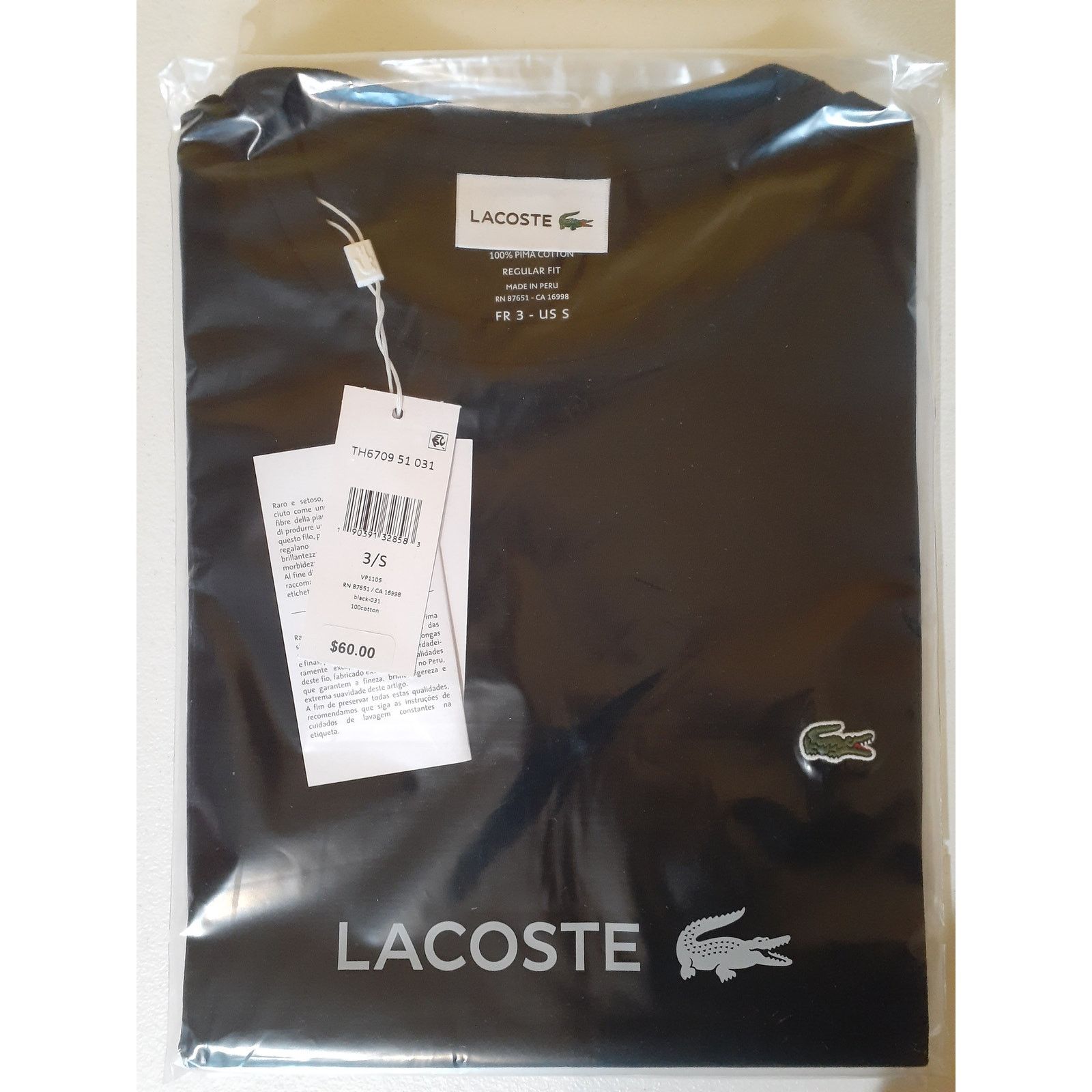 Lacoste Lacoste Men's Cotton Pima Jersey T-Shirt Black Small Size US S / EU 44-46 / 1 - 2 Thumbnail