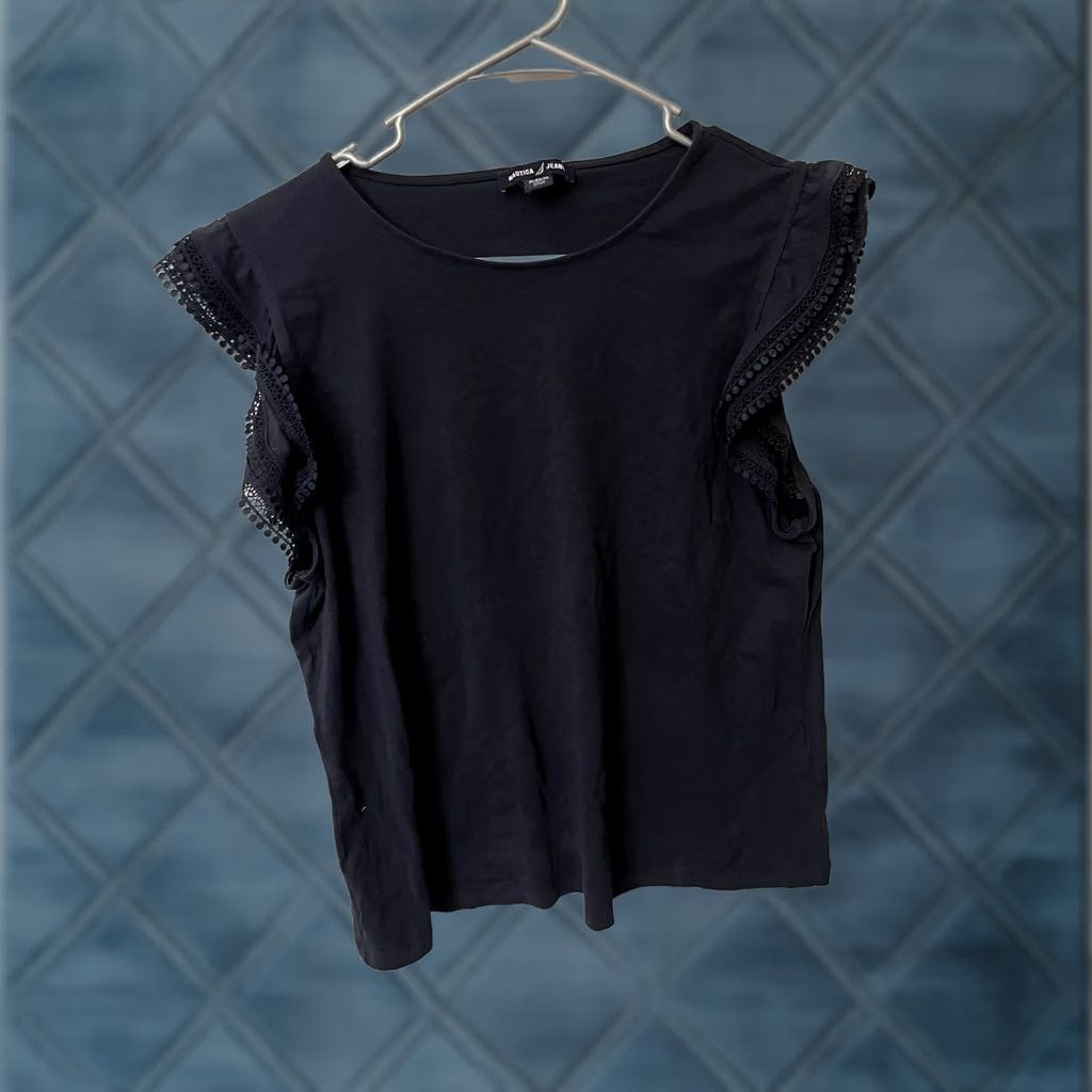 Nautica Nautica Blue Crew Neck Top Women XL Cap Ruffle Sleeve Embroidered Boho Knit Cotton Size XL / US 12-14 / IT 48-50 - 1 Thumbnail