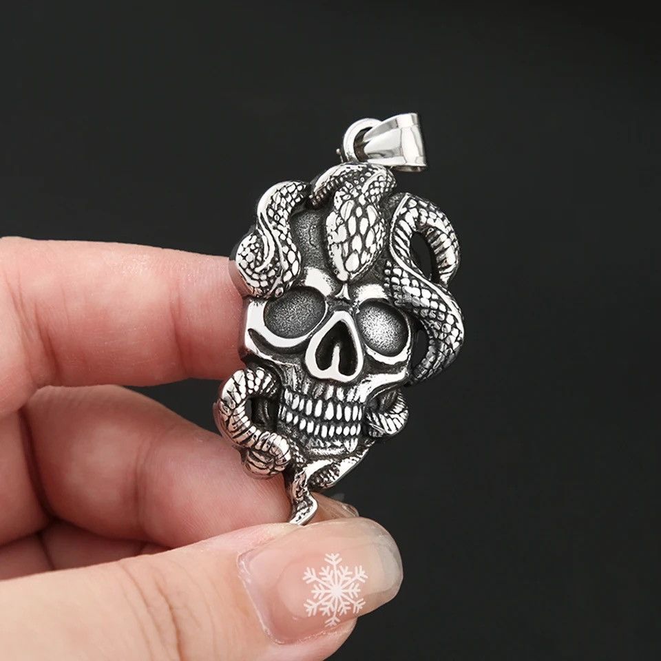 Jewelry Gothic Vintage Snake Skull Necklace Size ONE SIZE - 5 Thumbnail
