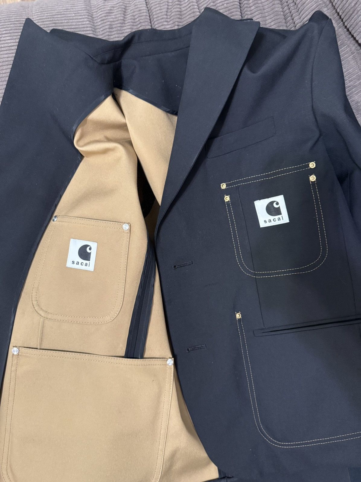 Carhartt WIP × sacai Suiting Bonding JK Sacai x Carhartt WIP Suiting Bonding Jumpsuit | Black | FARFETCH