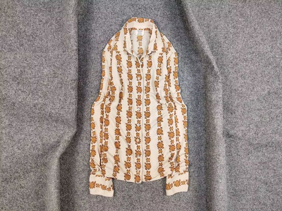 image of Archival Clothing x Celine Vintage 70's Celine Pure Silk Monogram Logo Blouse Shirt in Beige, Women