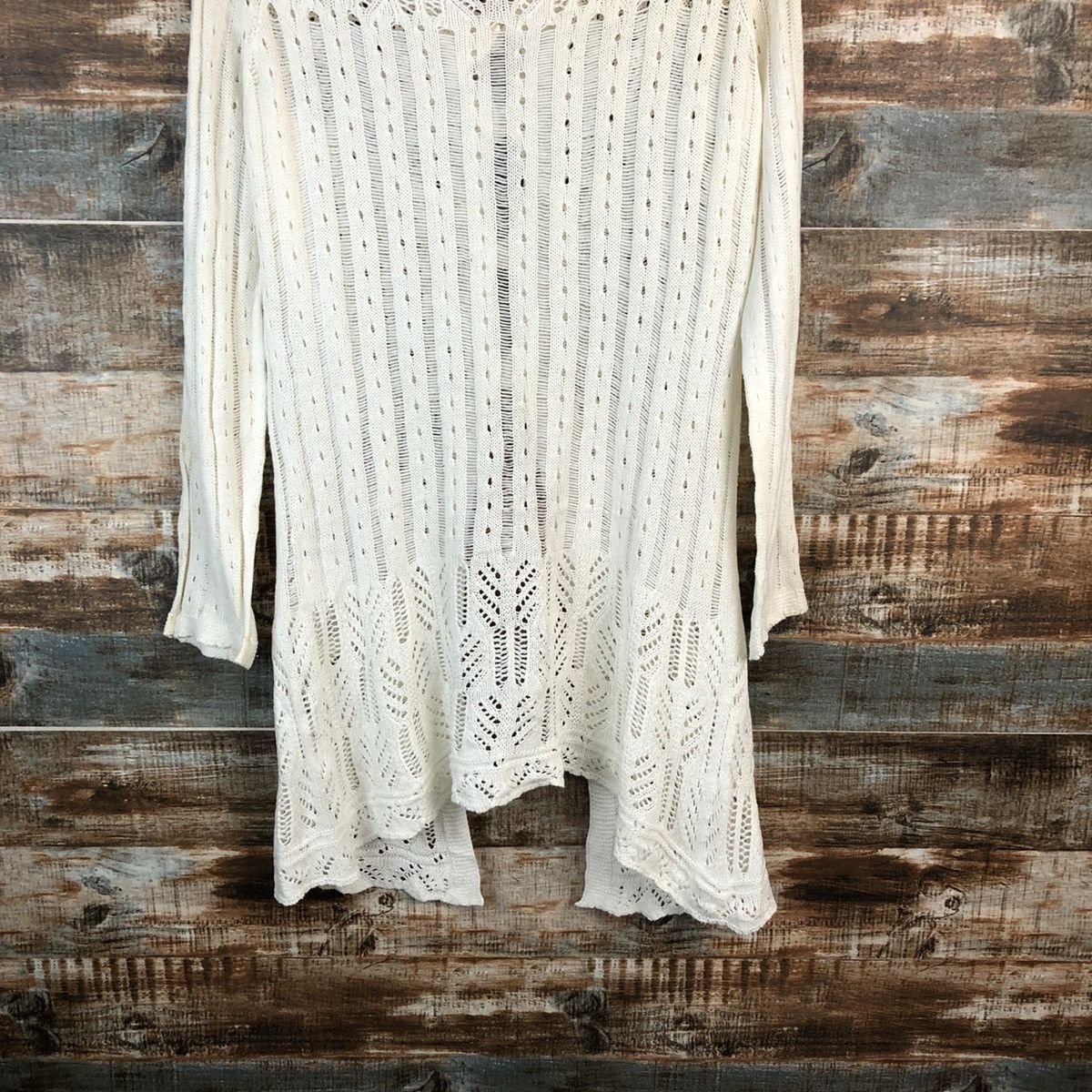 Japanese Brand Peyton Place White crochet meshnet Cardigan Knitwear #A2256 Size M / US 6-8 / IT 42-44 - 15 Thumbnail