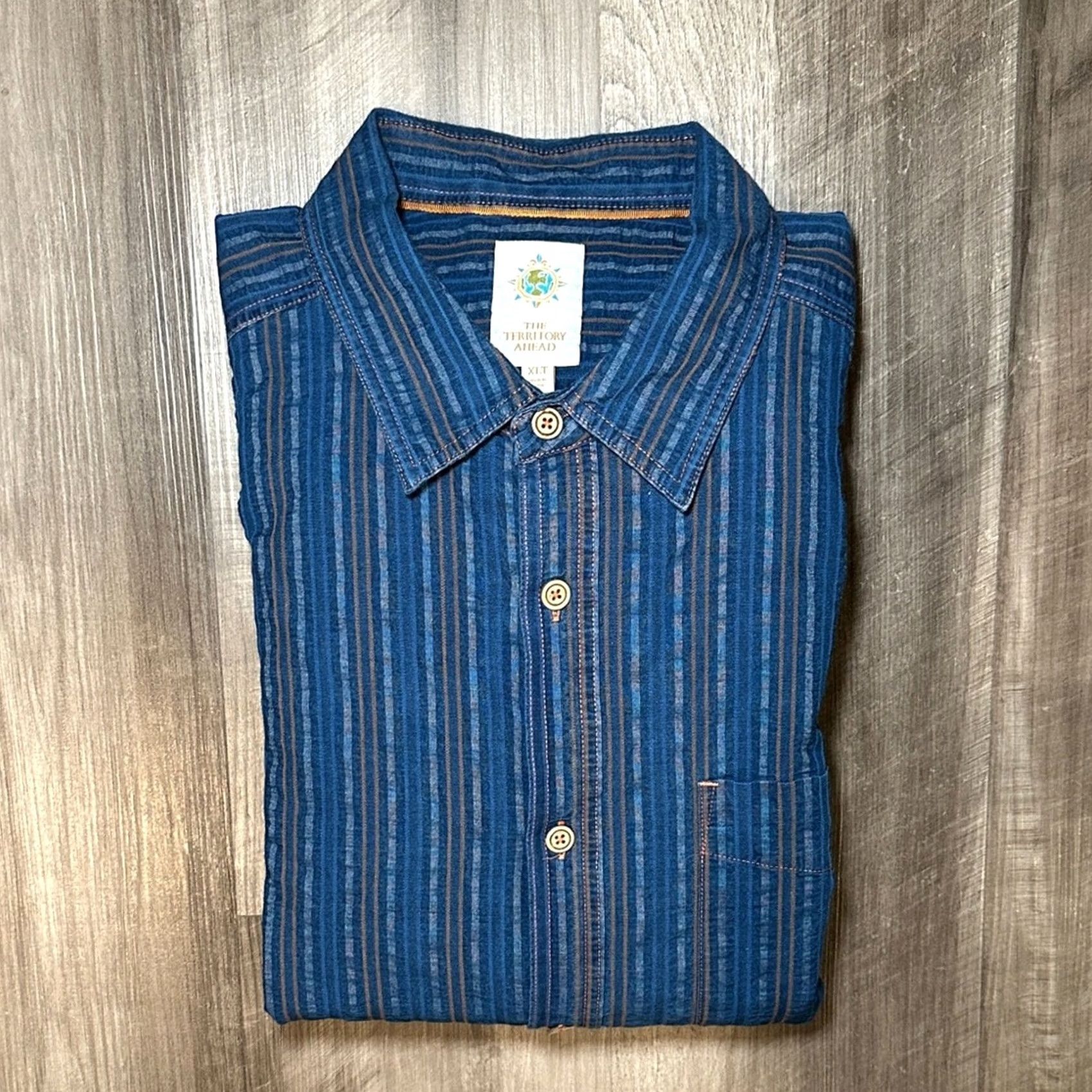 The Territory Ahead The Territory Ahead Harbor Island Striped Seersucker Long Sleeve Button - XLT Mens Shirt Blue Size US XL / EU 56 / 4 - 2 Thumbnail