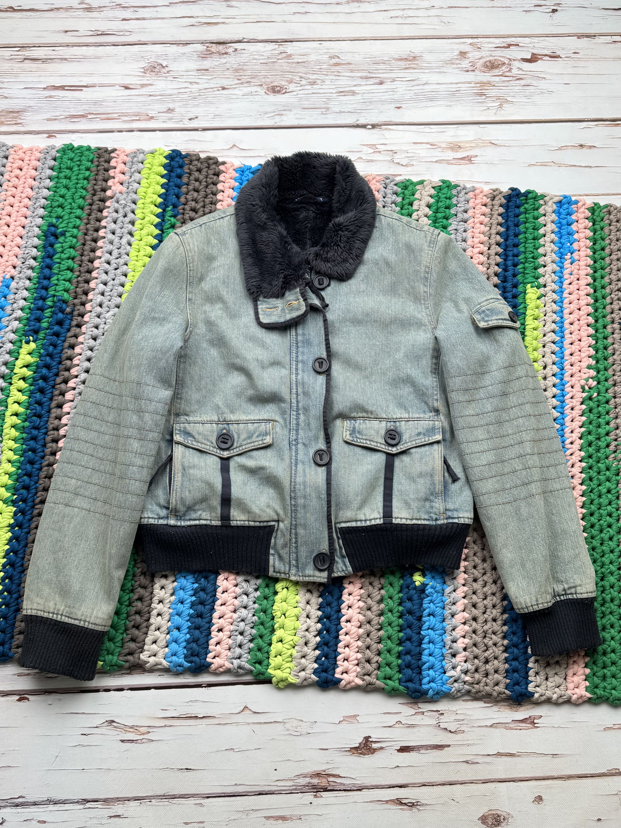 Hysteric Glamour Y2K Faded Cropped Jacket With Faux Fur Details (ET1)(D15) Size L / US 10 / IT 46 - 1 Thumbnail