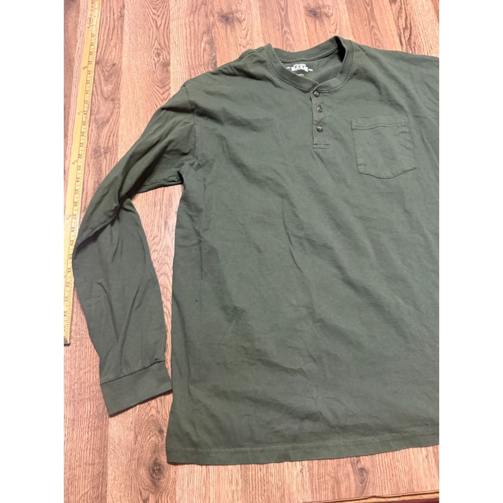 Vintage Key Shirt Mens XL Tall Green Long Sleeve Shirt 3/4 Button Pocket Tee Size US XL / EU 56 / 4 - 4 Thumbnail