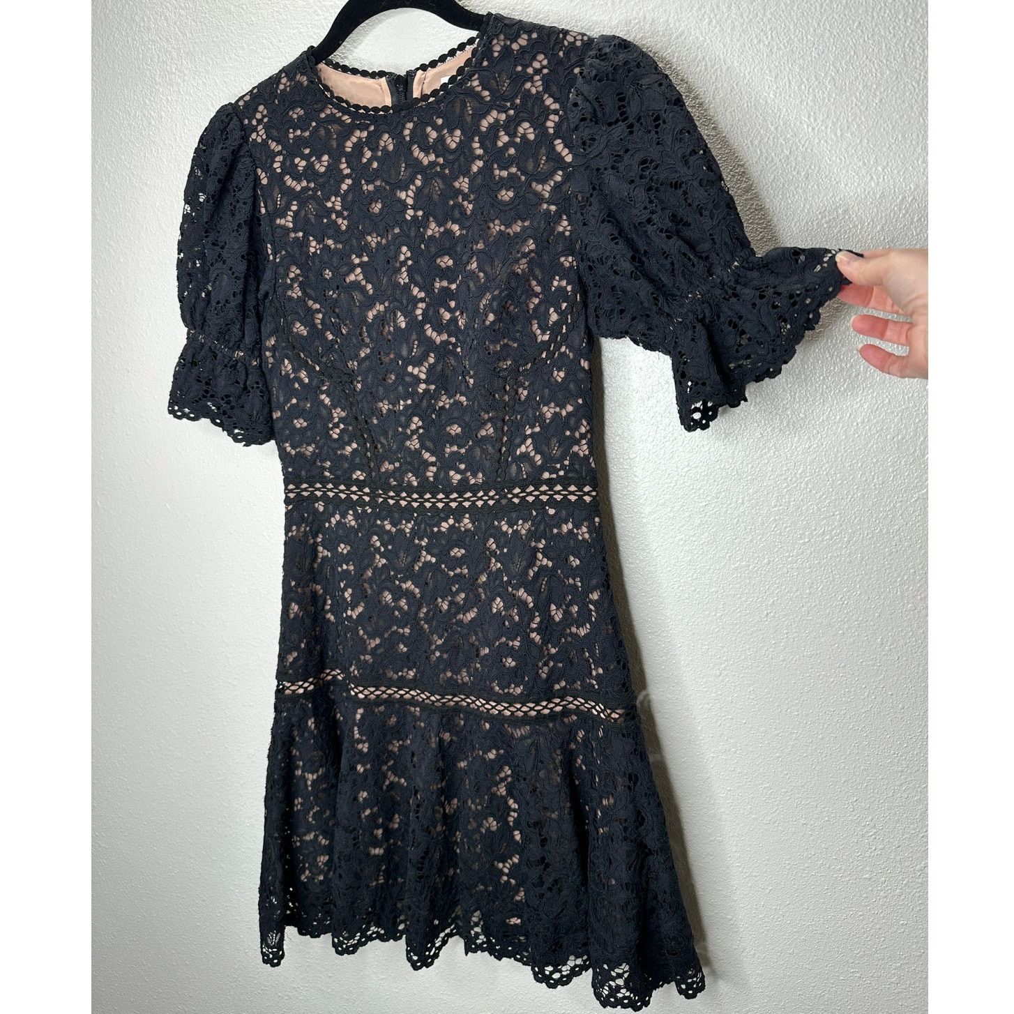 Jonathan Simkhai Jonathan Simkhai Black Eyelet Nude Lining Puff Sleeve Mini 4 Size S / US 4 / IT 40 - 1 Thumbnail