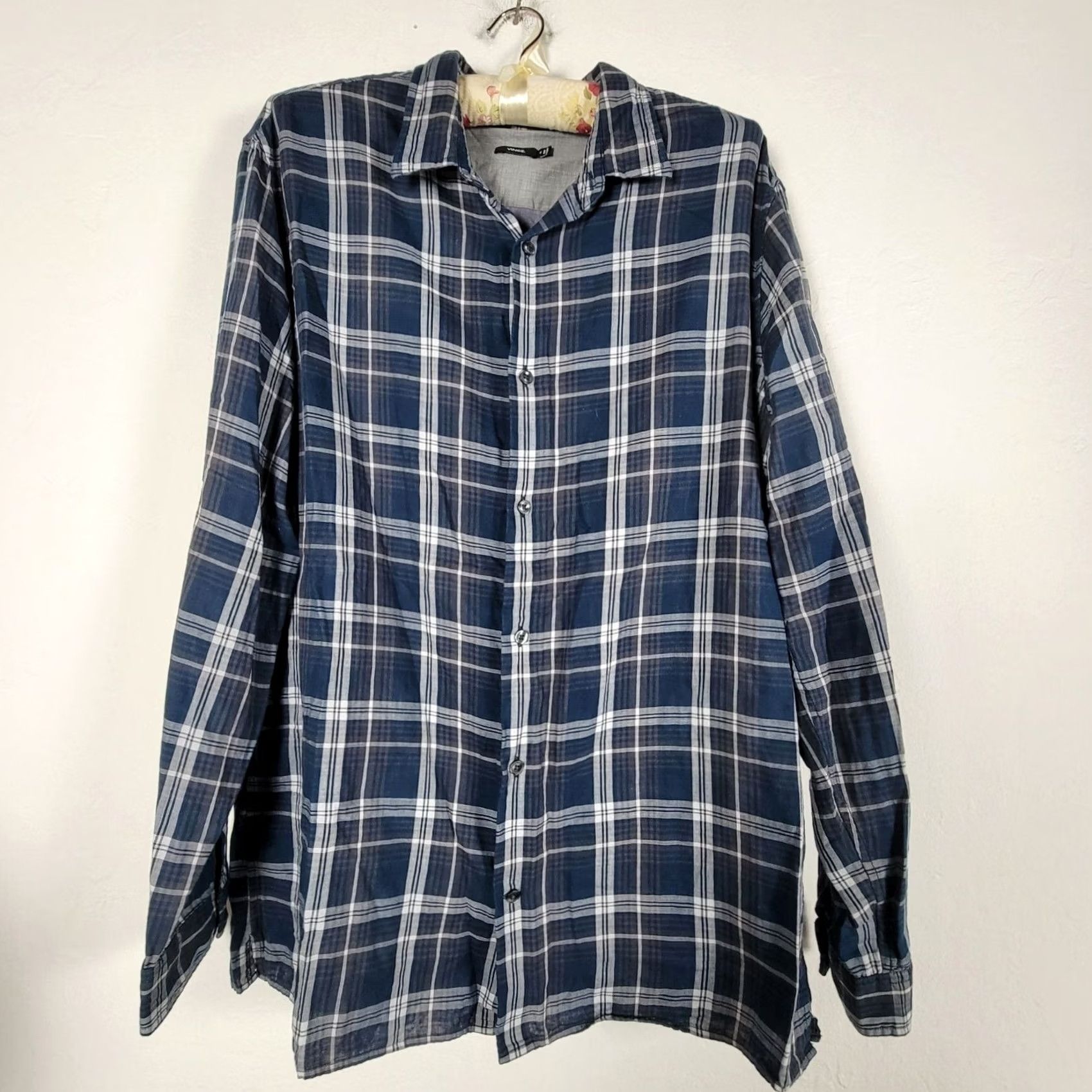 Vince Vince Mens Blue Plaid Long Sleeve Button-Up Shirt XL Casual Cotton Lightweight Shirt Mens Blue Plaid Long Sleeve Button-Up XL Cotton Lightweight Size US XL / EU 56 / 4 - 2 Thumbnail