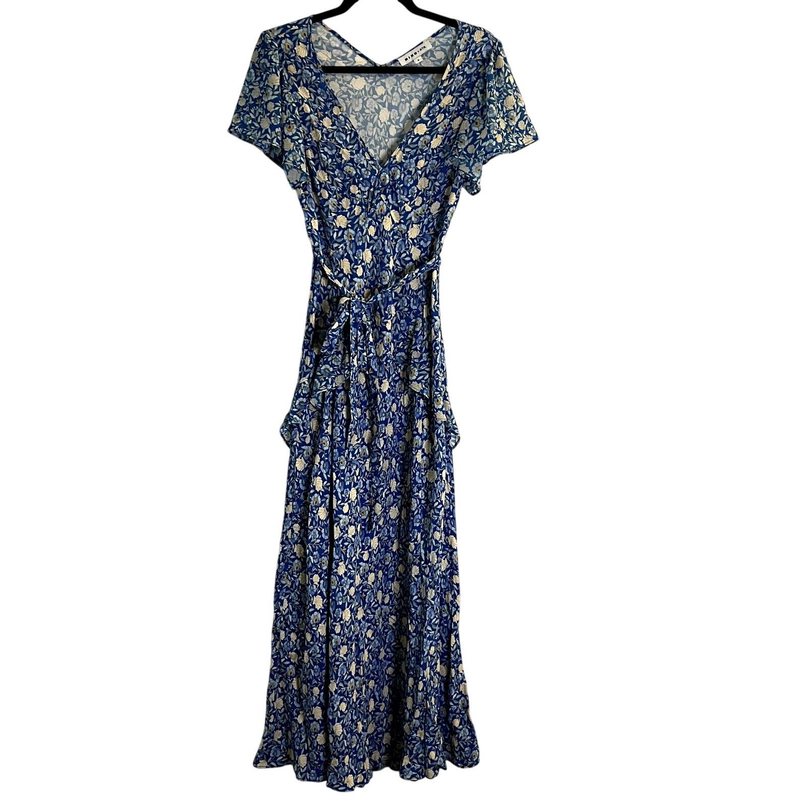 RIXO RIXO x RTR Evie Blue Floral Midi Faux Wrap Dress Size 6 Size M / US 6-8 / IT 42-44 - 3 Thumbnail