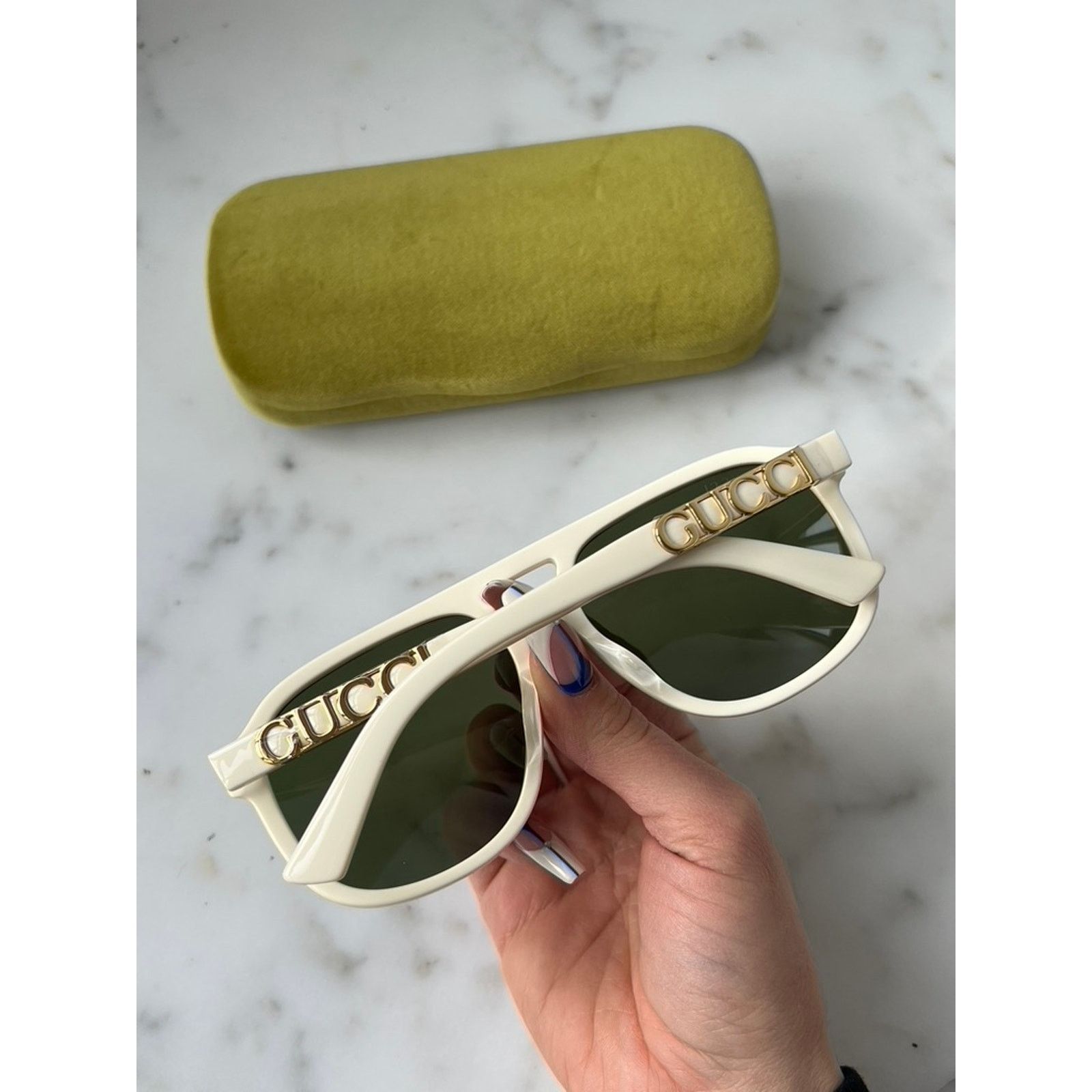 Gucci NEW Gucci GG1188S Ivory Gold Logo Aviator Sunglasses Size ONE SIZE - 4 Thumbnail