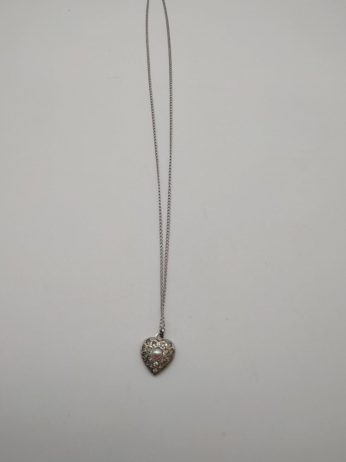 Sterling Silver Vintage Sterling Heart Necklace & Screw Back Earrings Set Size ONE SIZE - 4 Thumbnail