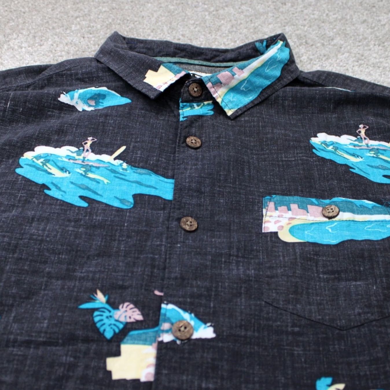 Vissla Vissla Shirt Mens XL Black/Blue Beach Print Cotton/Viscose S/S Button Shirt Size US XL / EU 56 / 4 - 4 Thumbnail