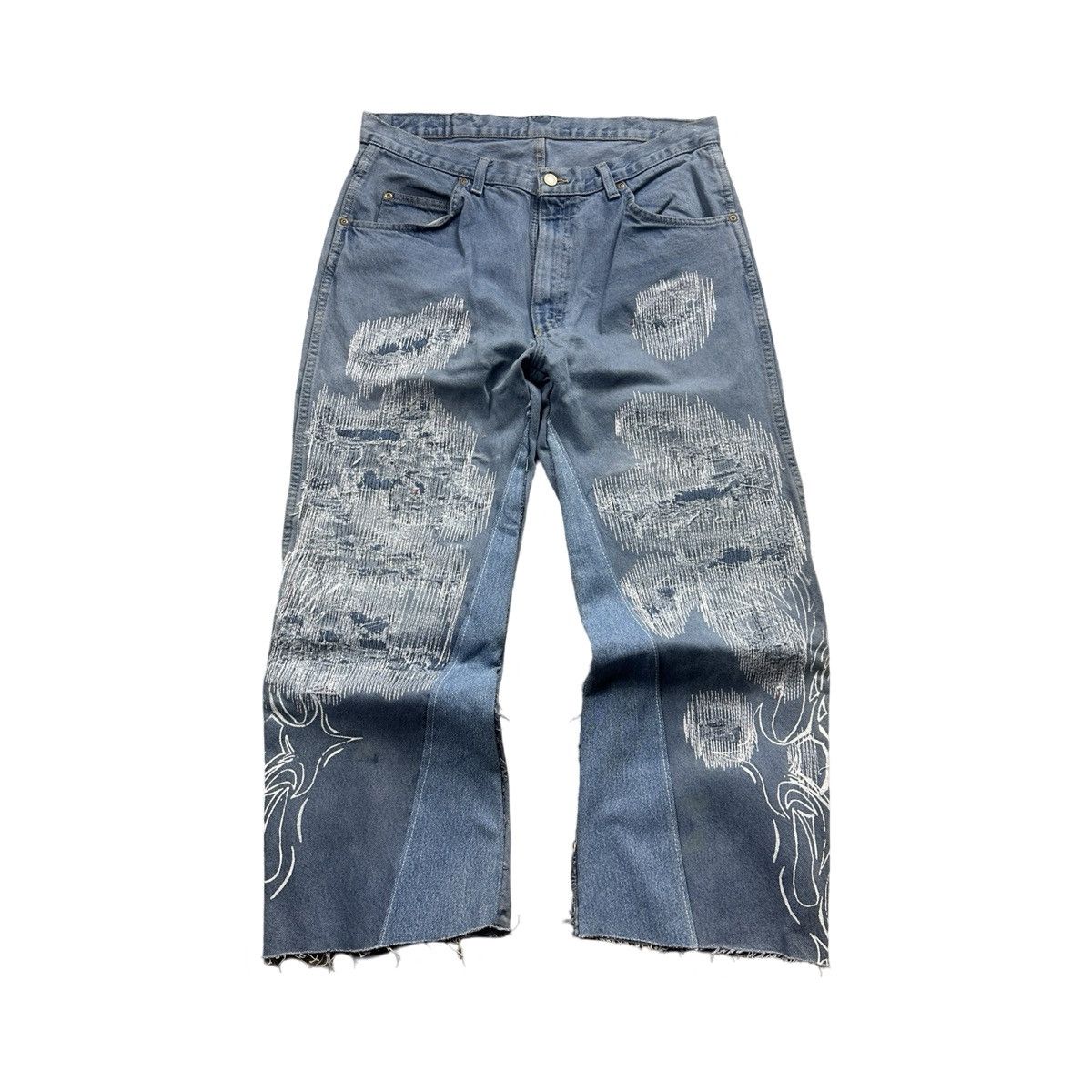 Japanese Brand Baggy Sashiko Skull Denim Midnight Wash 36x28 Size US 36 / EU 52 - 1 Thumbnail