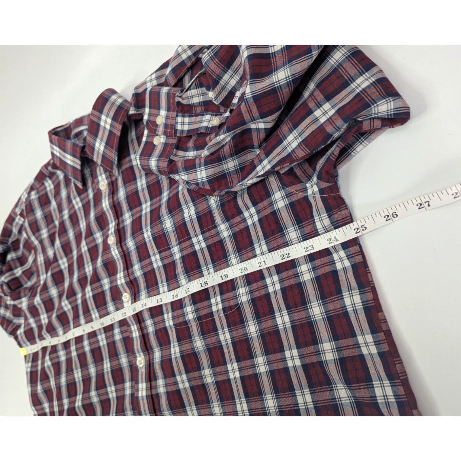 Stafford Stafford Dress Shirt Men's 17 32/33 Maroon Travel Easy Care Check Broadcloth Shirt Red Cotton Blend Knit Size 46R - 6 Thumbnail