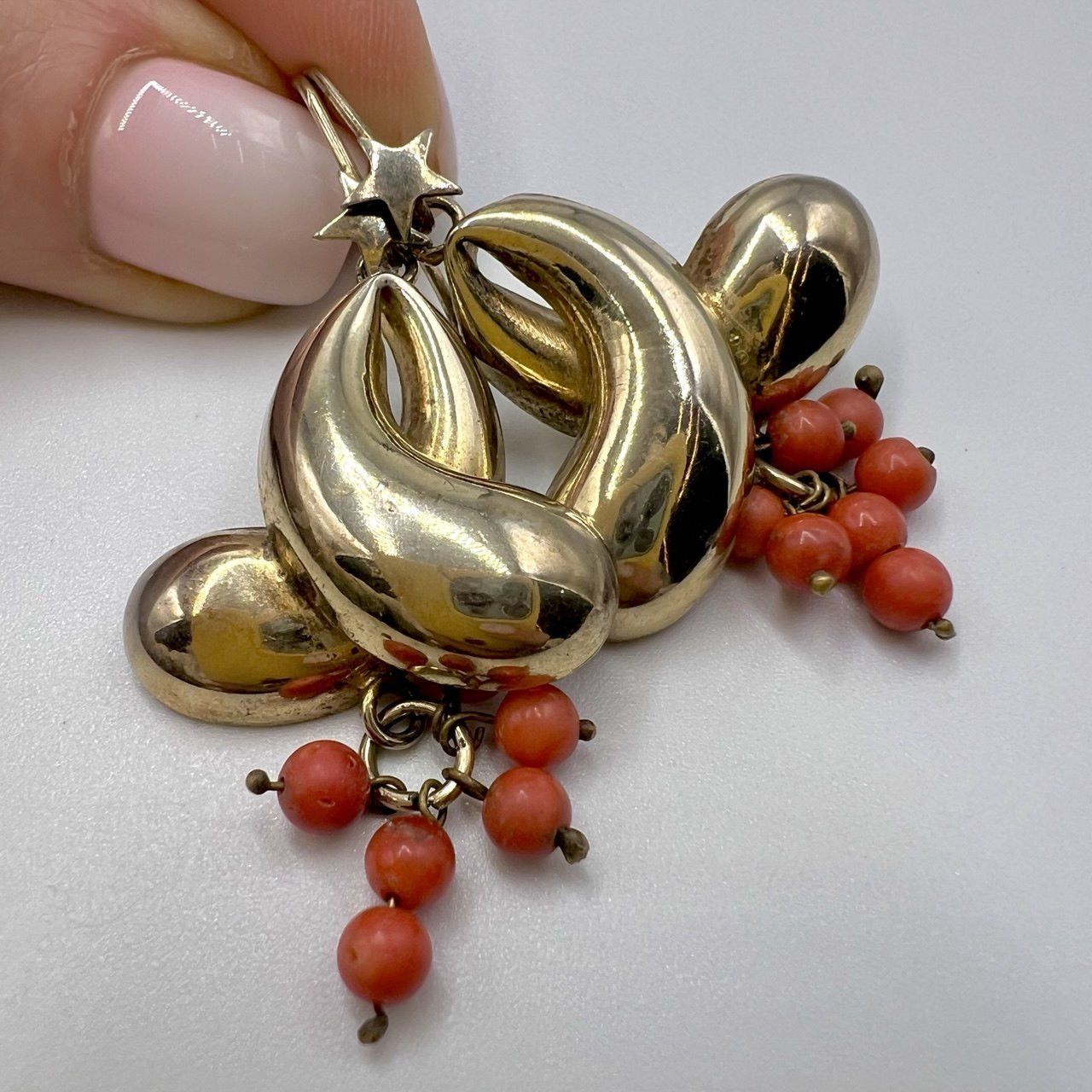 Vintage Gilt Silver 800 Women's Earrings Natural Red Coral