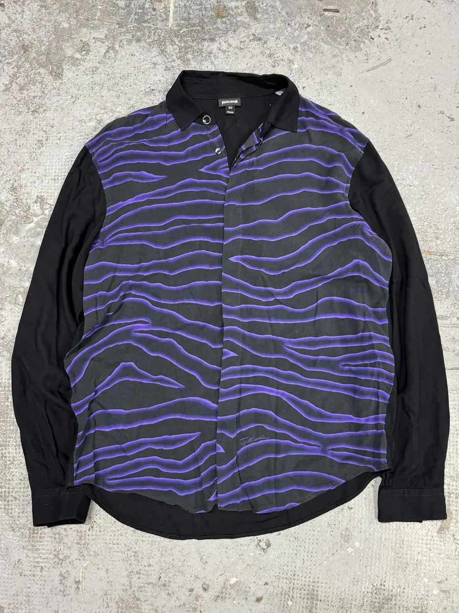 Just Cavalli AW2019 Cavalli Black & Purple Hallucination Psycho Shirt Size US M / EU 48-50 / 2 - 4 Thumbnail