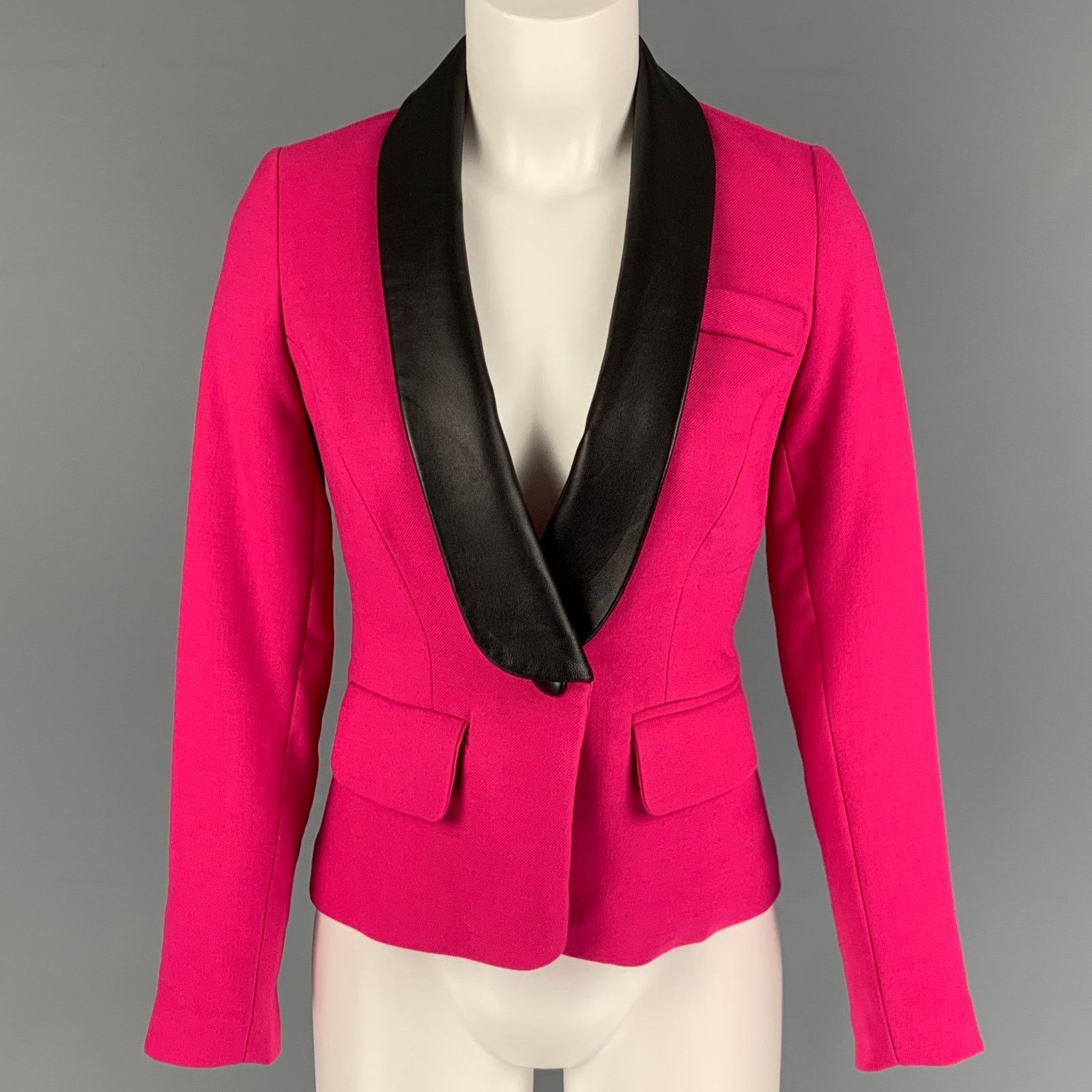 MILLY MILLY Size 0 Fuchsia Black Polyester Wool Jacket Blazer Size XS / US 0-2 / IT 36-38 - 1 Thumbnail