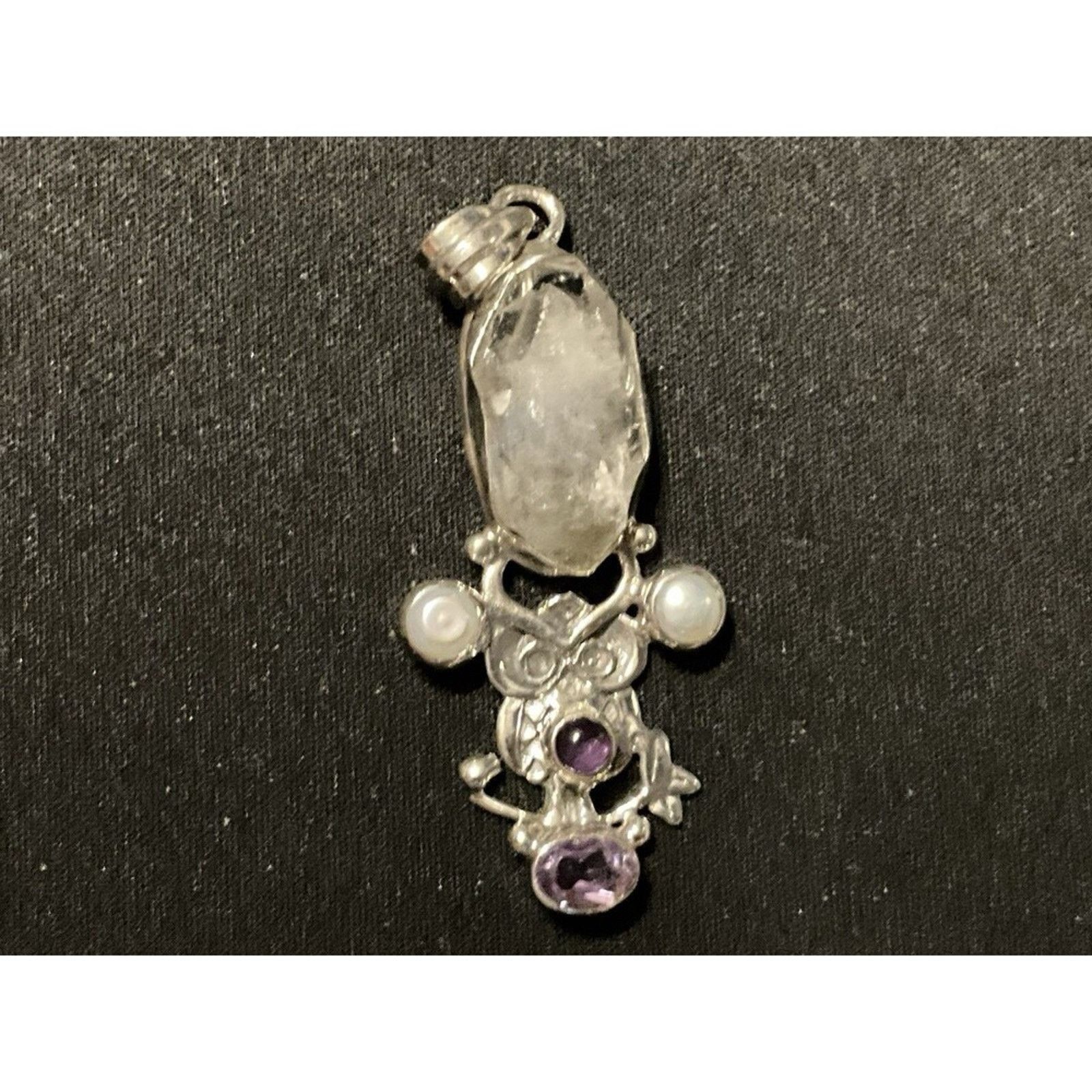 Other 925 Silver Pendant, Druzzy, Pearl, Amethyst Size ONE SIZE - 2 Thumbnail