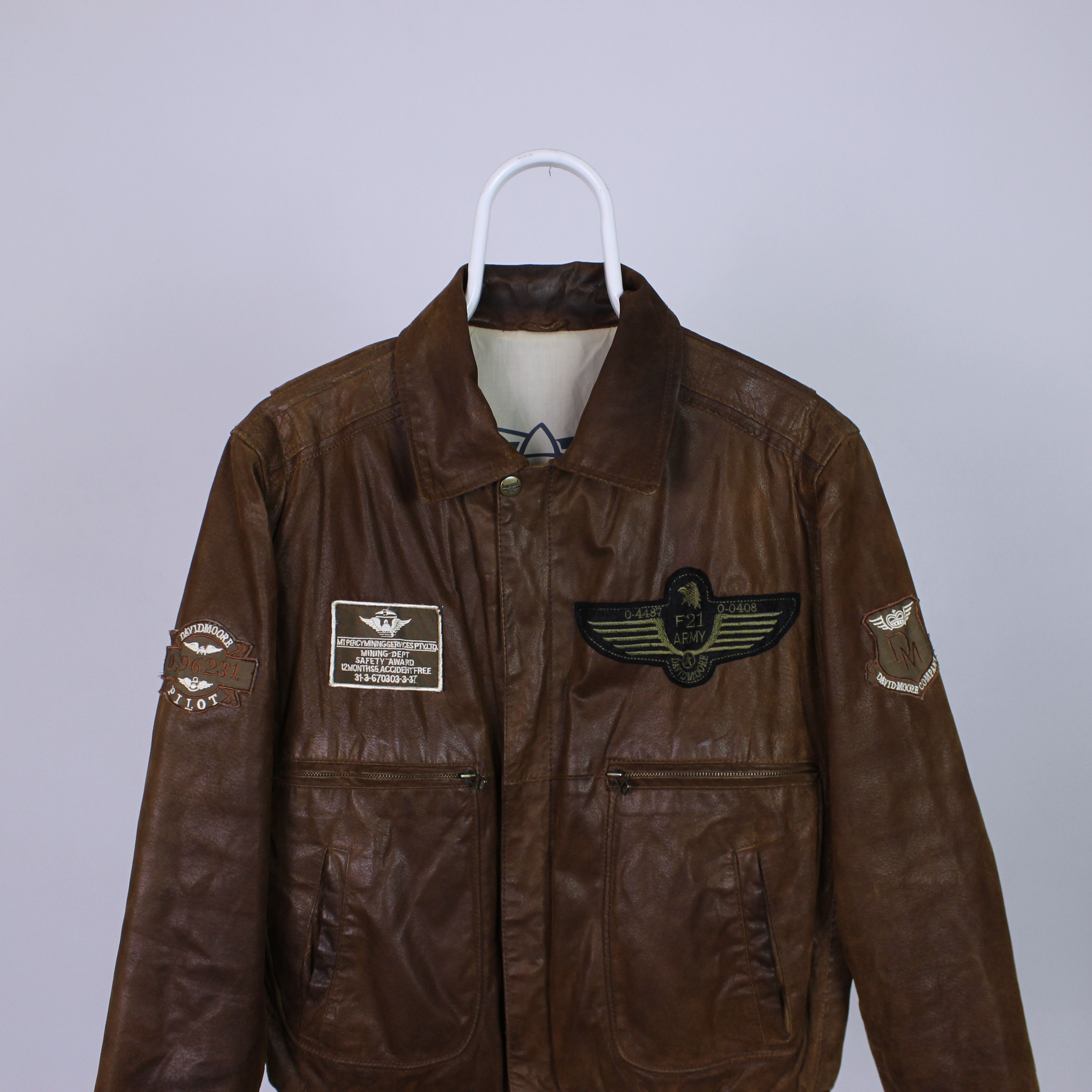 Leather Army leather jacket pilot rare F 21 heavy L XL brown Size US L / EU 52-54 / 3 - 1 Thumbnail