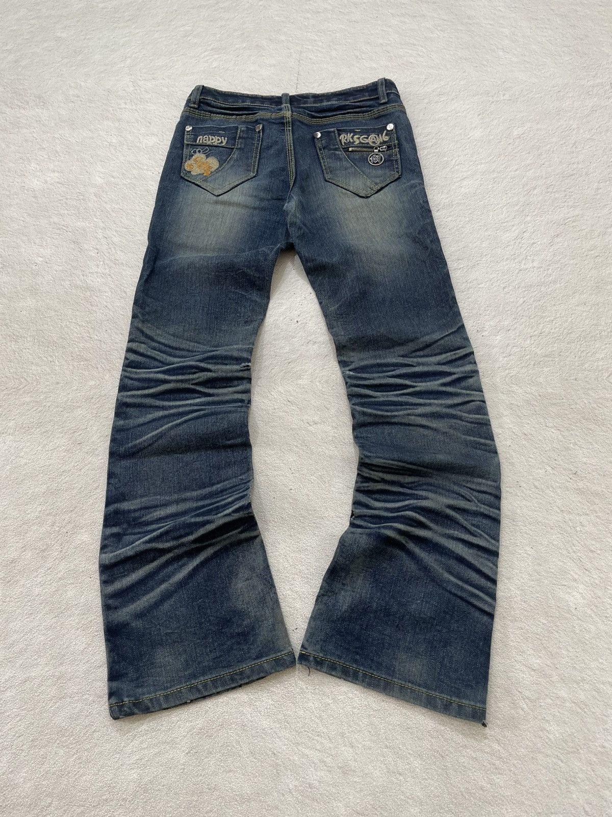Japanese Brand 2000s Number Nine Fading Denim Mudwash Embroidered Jeans Y2K Size US 28 / EU 44 - 5 Thumbnail