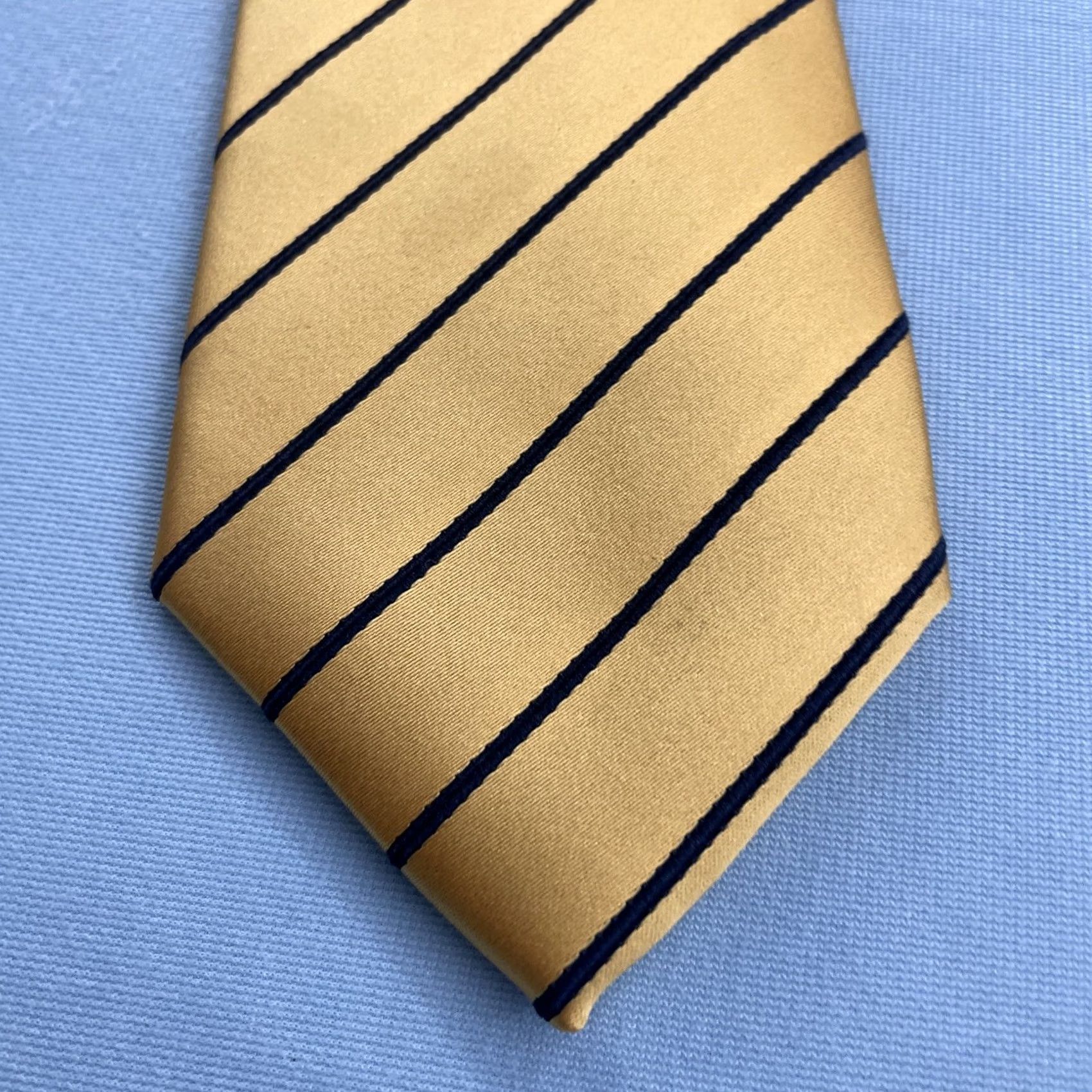 Vintage VINTAGE Puccini Necktie, Tie, 90s, Handmade, Microfiber Repp, Yellow Striped Blue, 3.5x62, Vintage, Boxer Cap? Size ONE SIZE - 2 Thumbnail