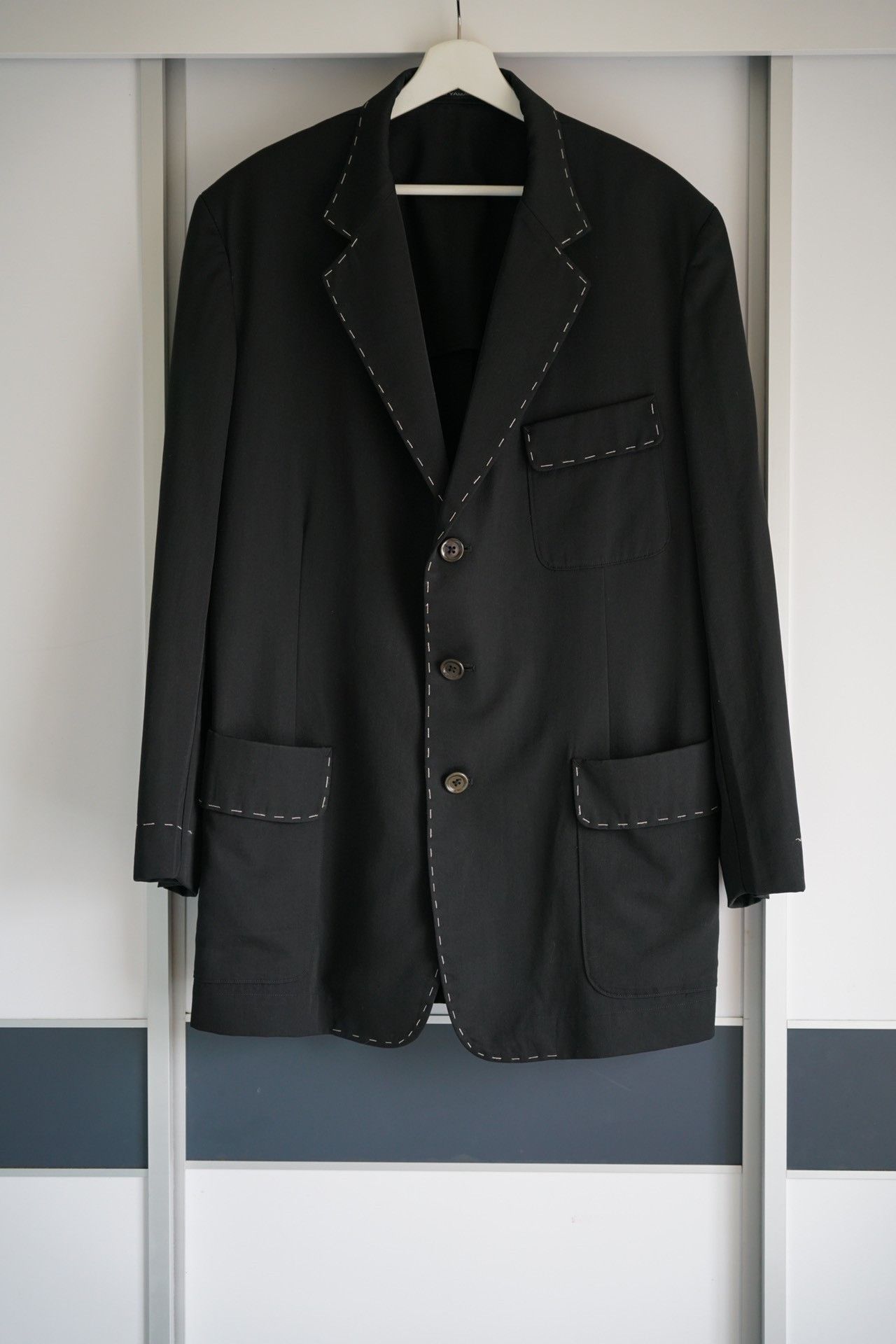 image of Yohji Yamamoto Y's For Men Hand-Stitched Brightline Suits in Black (Size Medium)