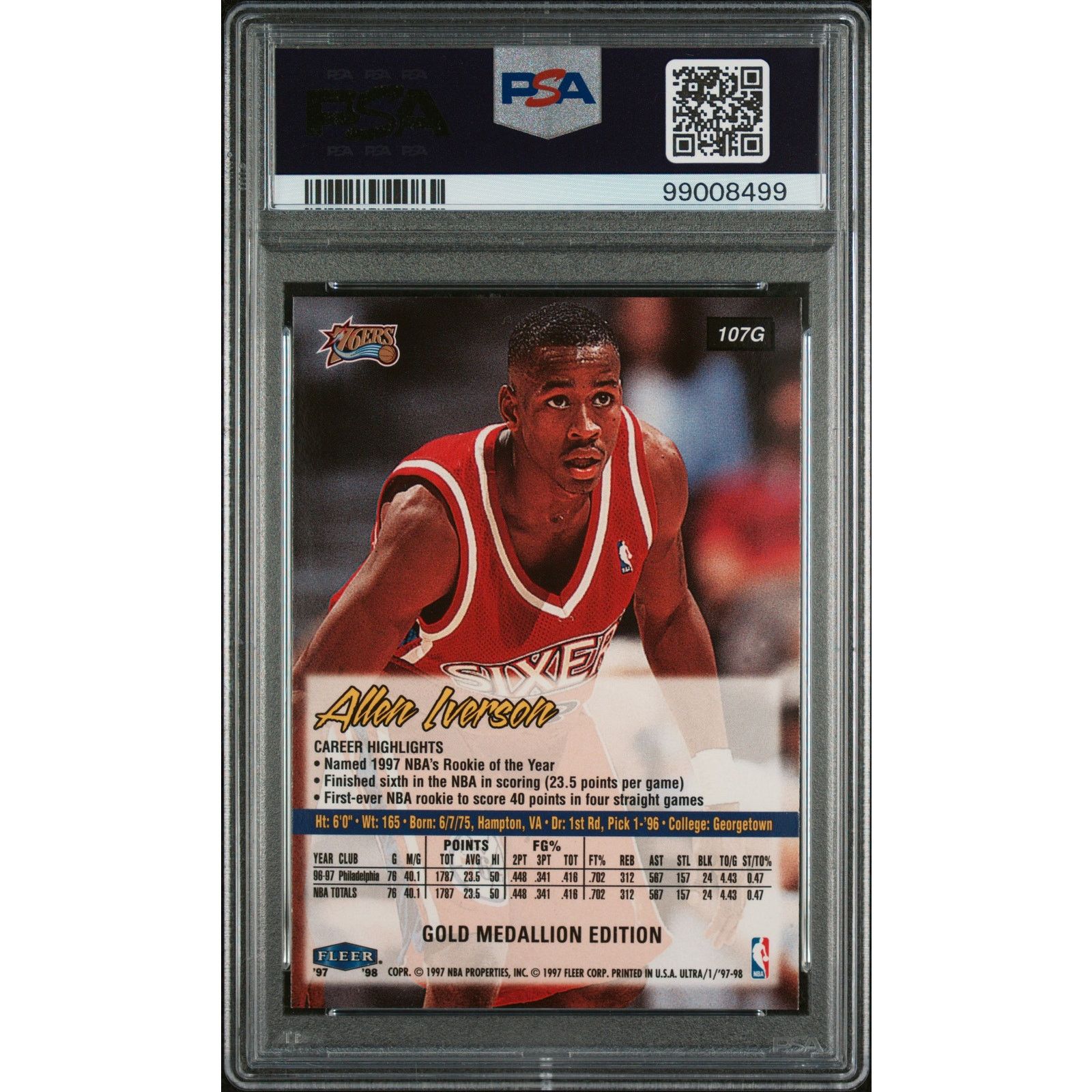 NBA 1997 Fleer Ultra Gold Medallion #107G Allen Iverson PSA 9 Size ONE SIZE - 2 Thumbnail