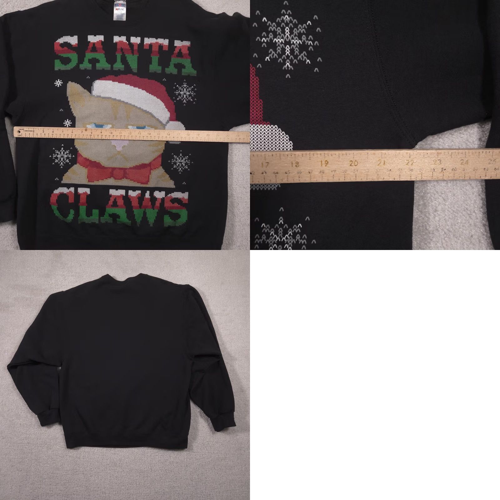 Jerzees Jerzees Sweatshirt Mens L Black Santa Claws Cat Christmas Fleece Pullover Size US L / EU 52-54 / 3 - 8 Thumbnail