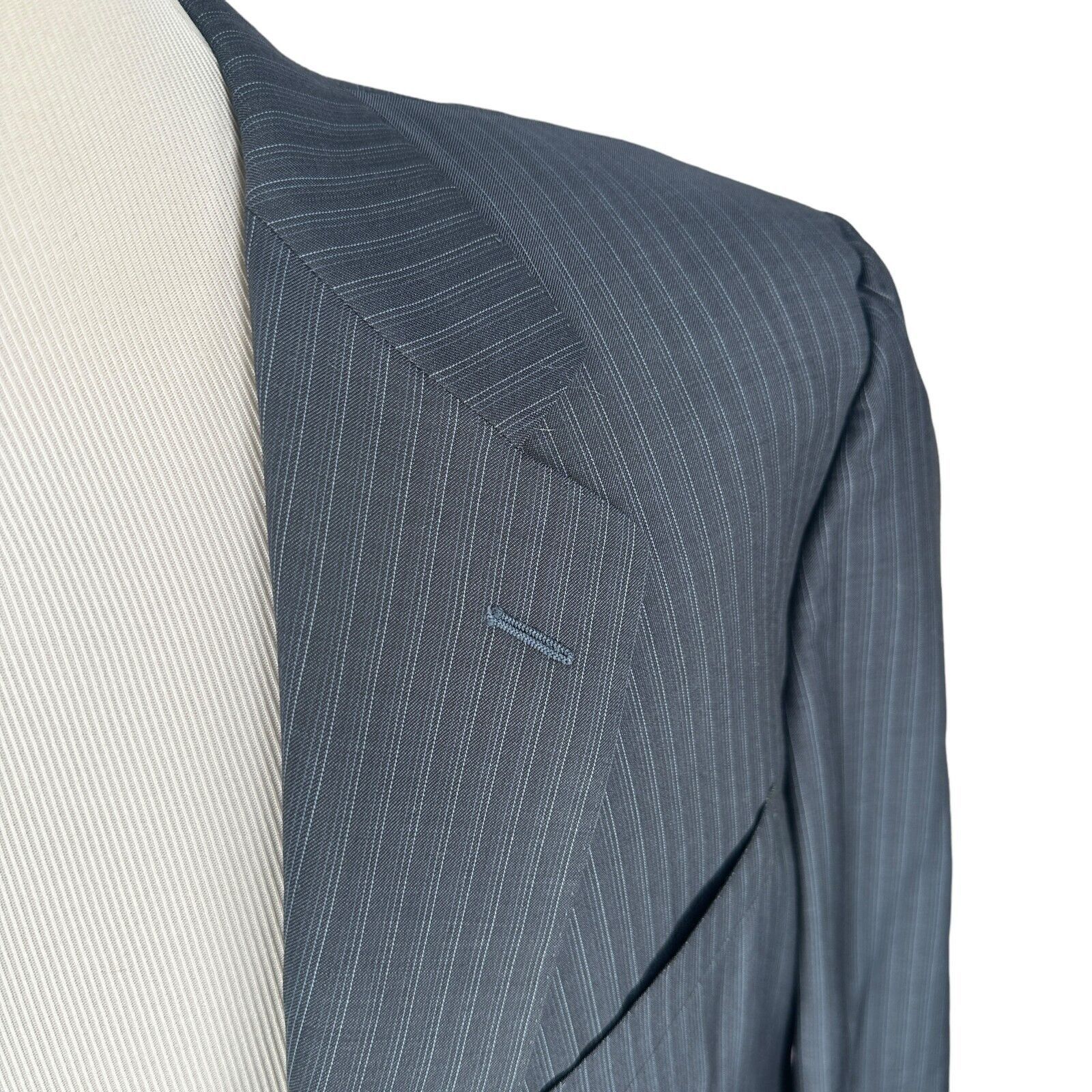Canali Canali Blazer Jacket Men's US 46R IT 56R Blue Striped Wool Size 46R - 2 Thumbnail