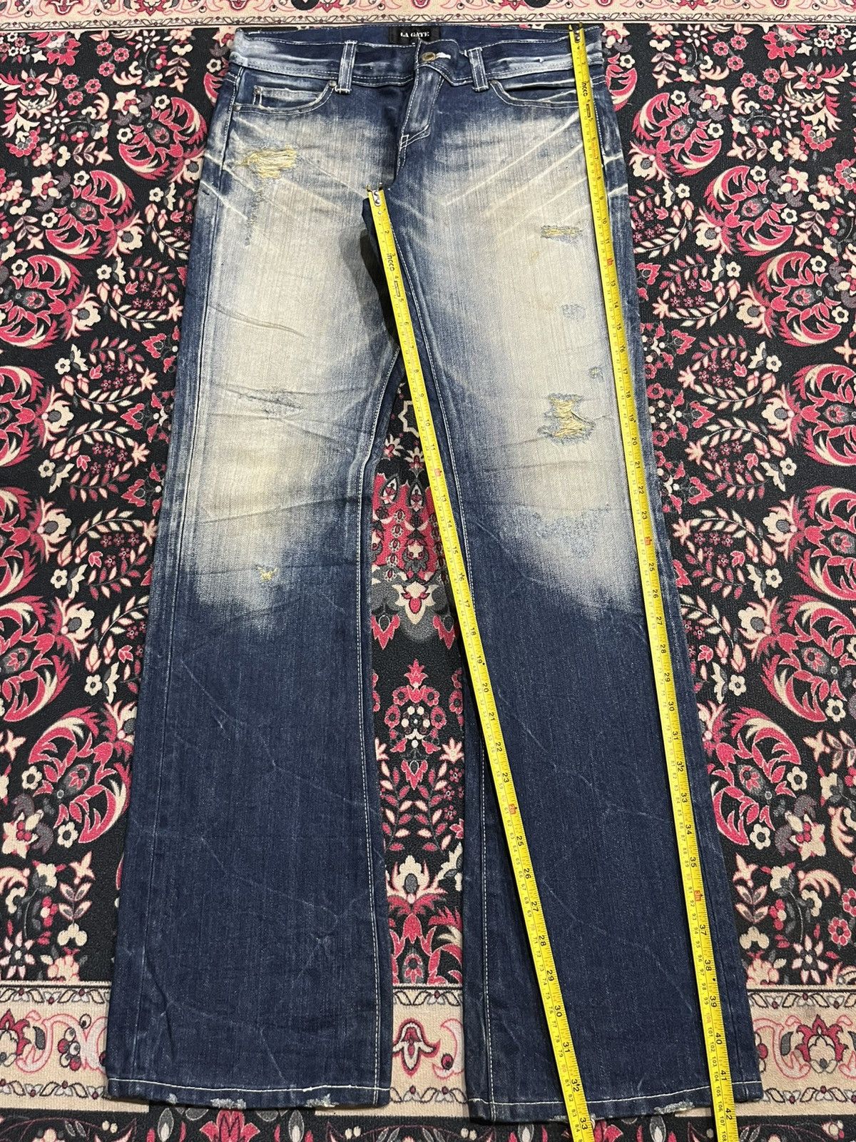 Y2K LA GATE Blue Faded Washed Distressed Flare Jeans