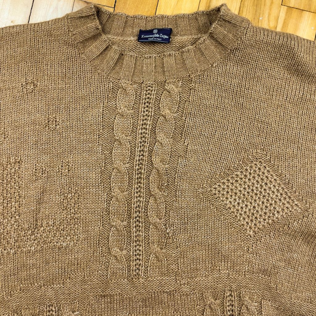 Ermenegildo Zegna Ermenegildo Zegna Cable Knit Crew Neck Wool Brown Sweater Size US XL / EU 56 / 4 - 8 Thumbnail