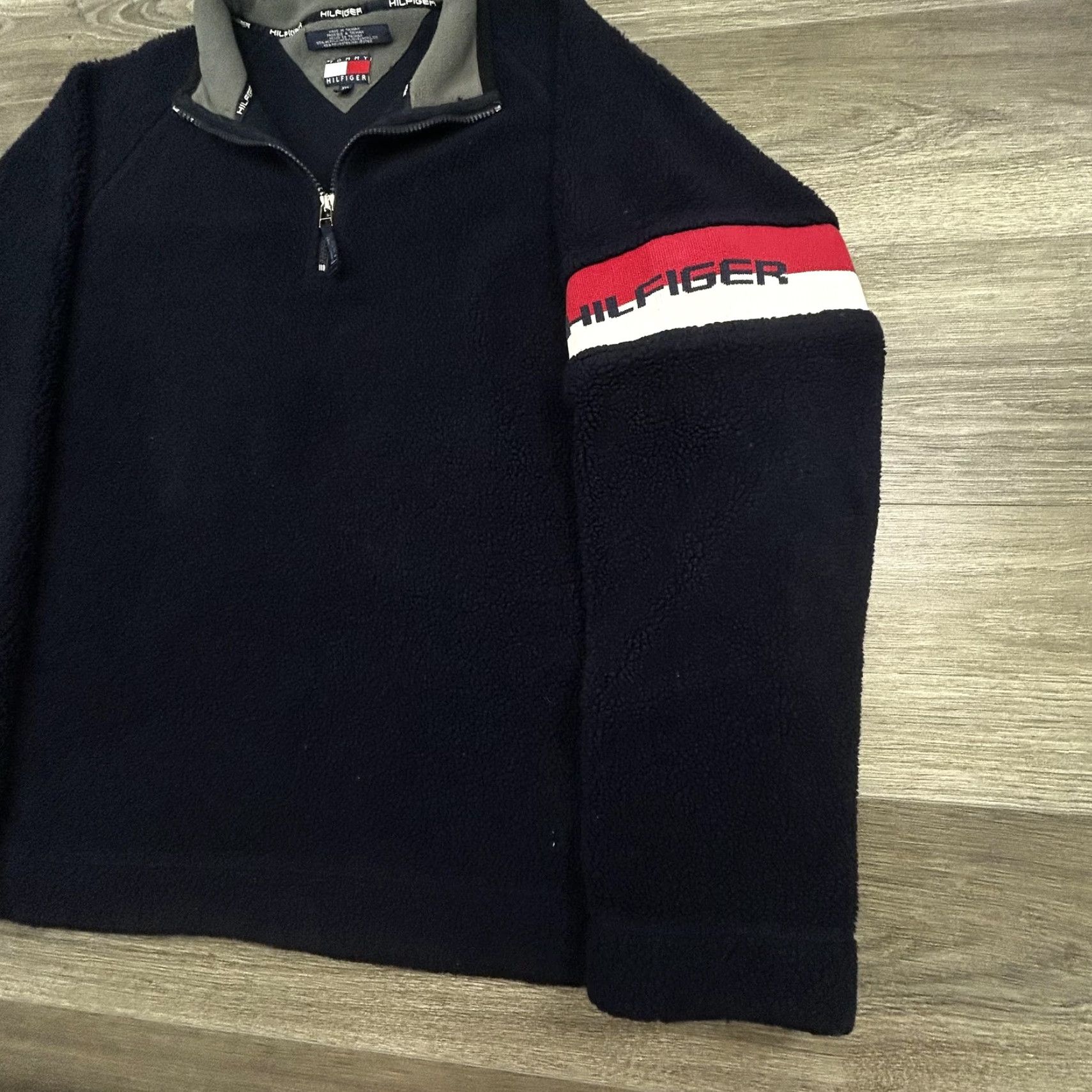 Tommy Hilfiger VINTAGE Tommy Hilfiger Pullover Fleece Jacket Mens 2XL Navy Sleeve Stripe 90s Size US XXL / EU 58 / 5 - 4 Thumbnail