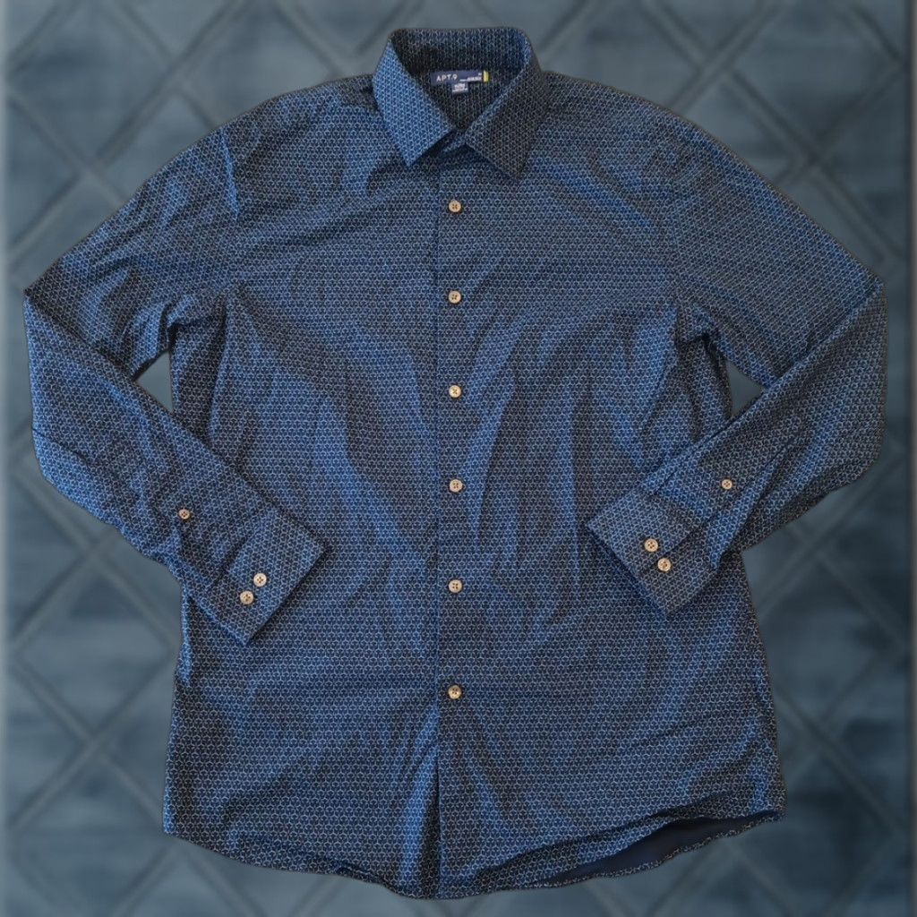 Apt. 9 Apt. 9 Shirt Mens Medium Blue Geometric Long Sleeve Button Up cotton Blend Size US M / EU 48-50 / 2 - 1 Thumbnail