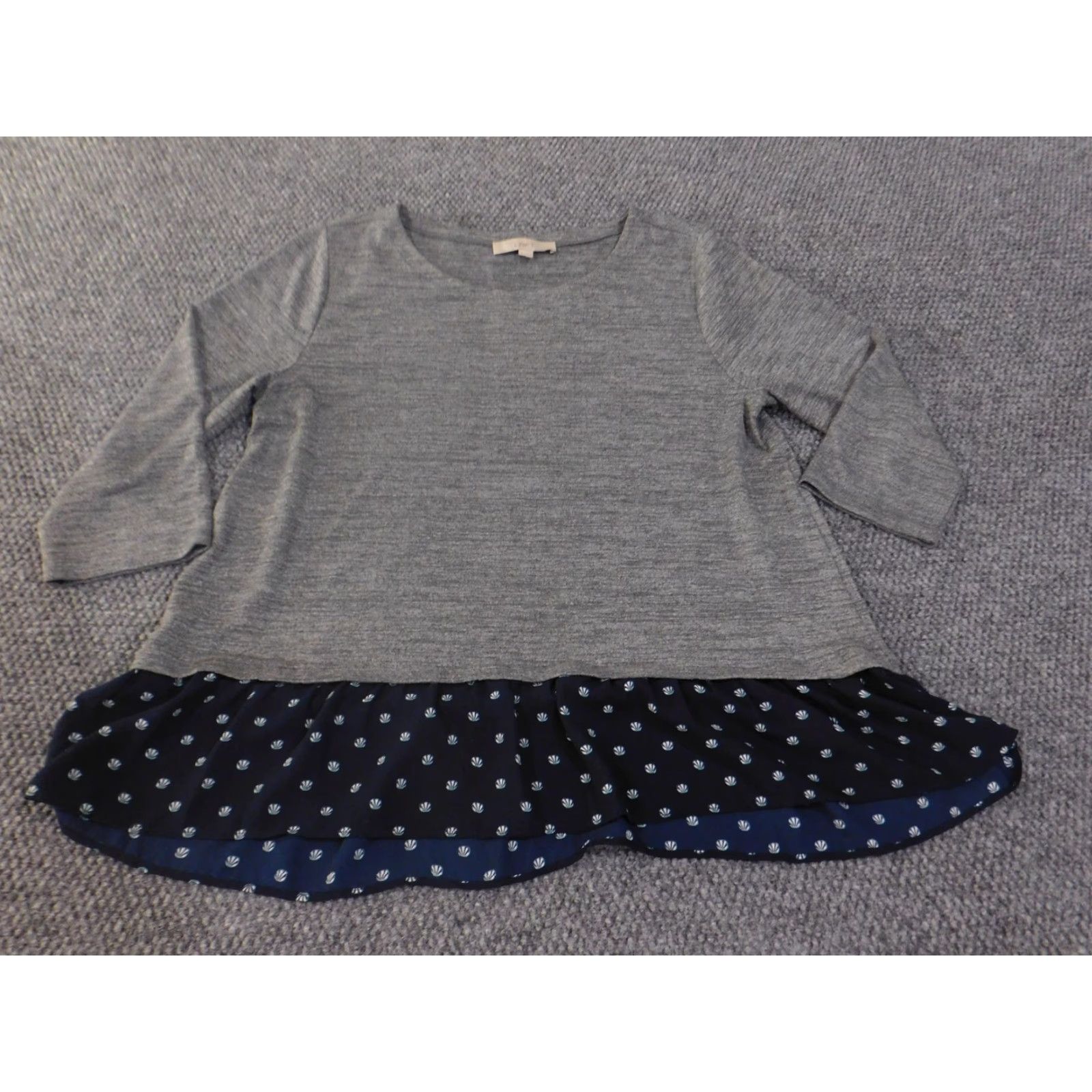 Loft LOFT Sweater Womens Large Gray Blue Ruffle Hem Long Sleeve Pullover Layered Top Size L / US 10 / IT 46 - 3 Thumbnail