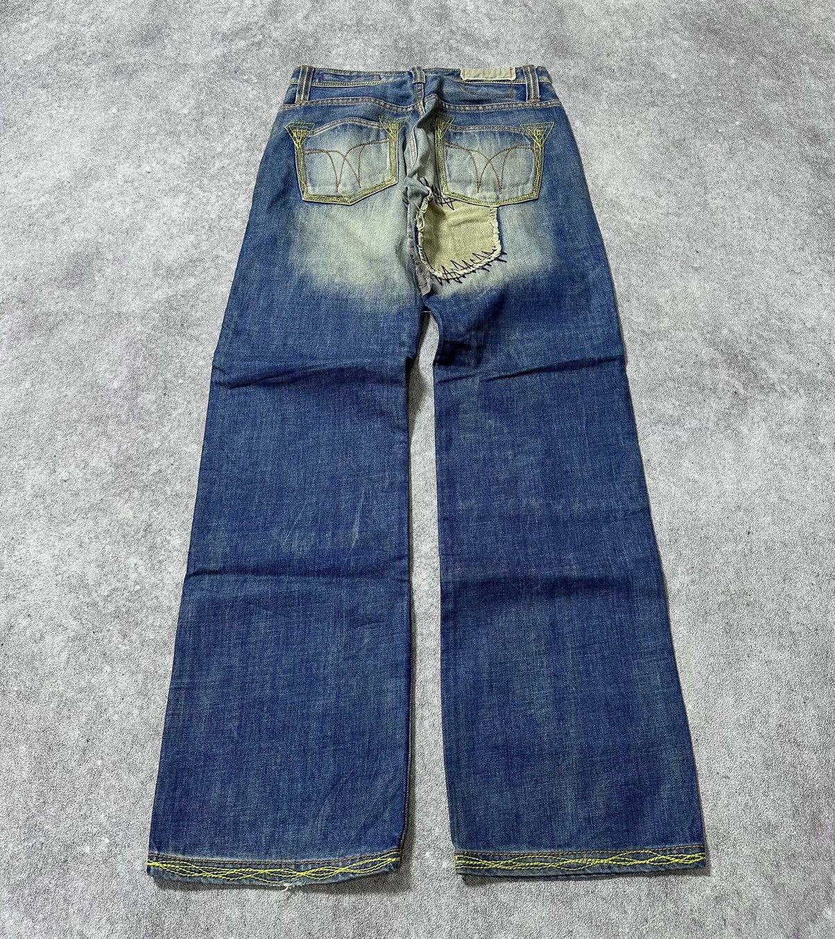 Japanese Brand Vintage Tough Jeans Washed Pacthwork Denim Size US 29 - 2 Thumbnail