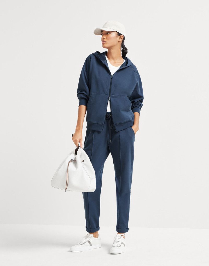 Brunello Cucinelli o1la1rc1a0326 Stretch Terry Track Trousers in Blue Size 26" / US 2 / IT 38 - 4 Thumbnail