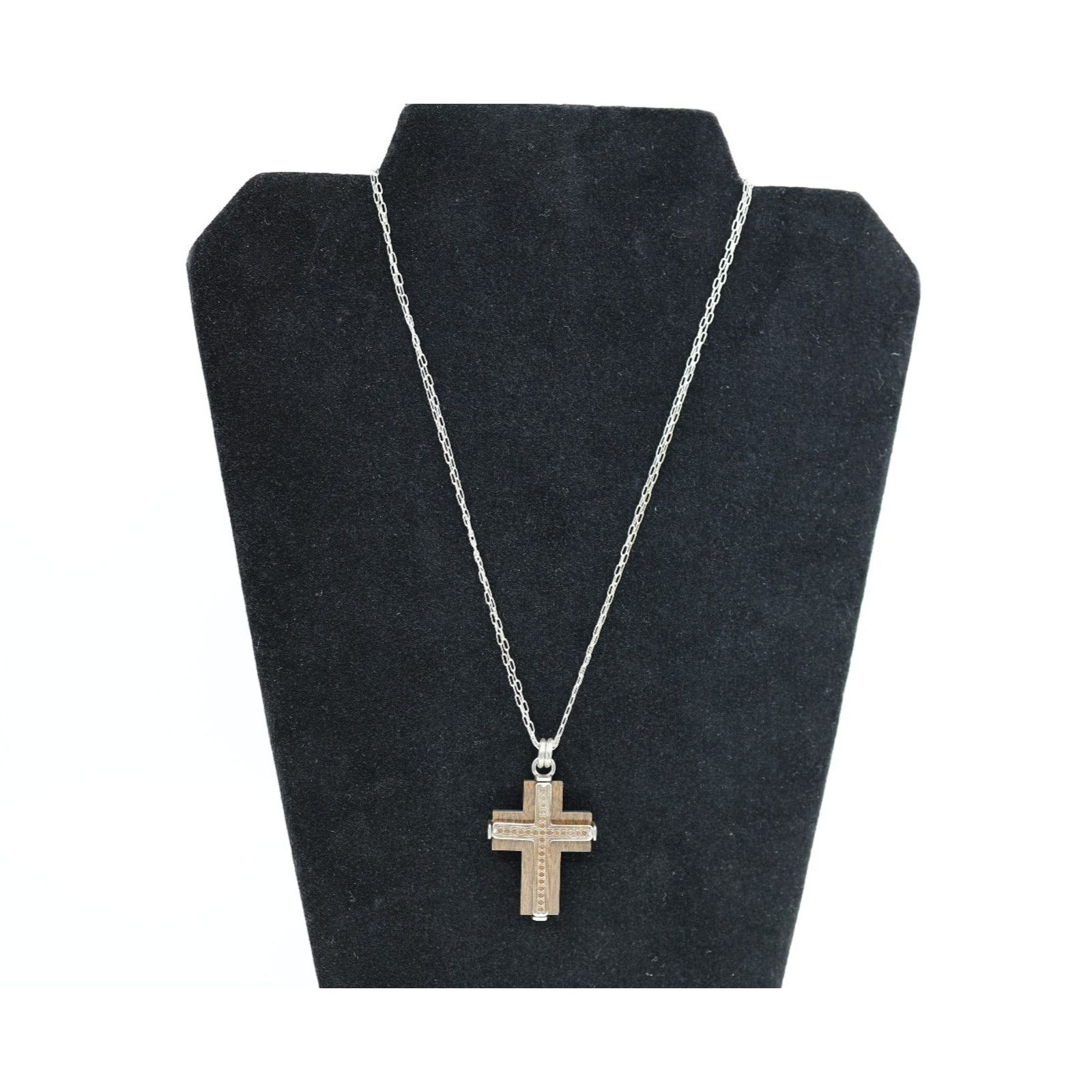 Brighton BRIGHTON Agape Wood & Silvertone Crystal Cross Necklace Size ONE SIZE - 1 Thumbnail