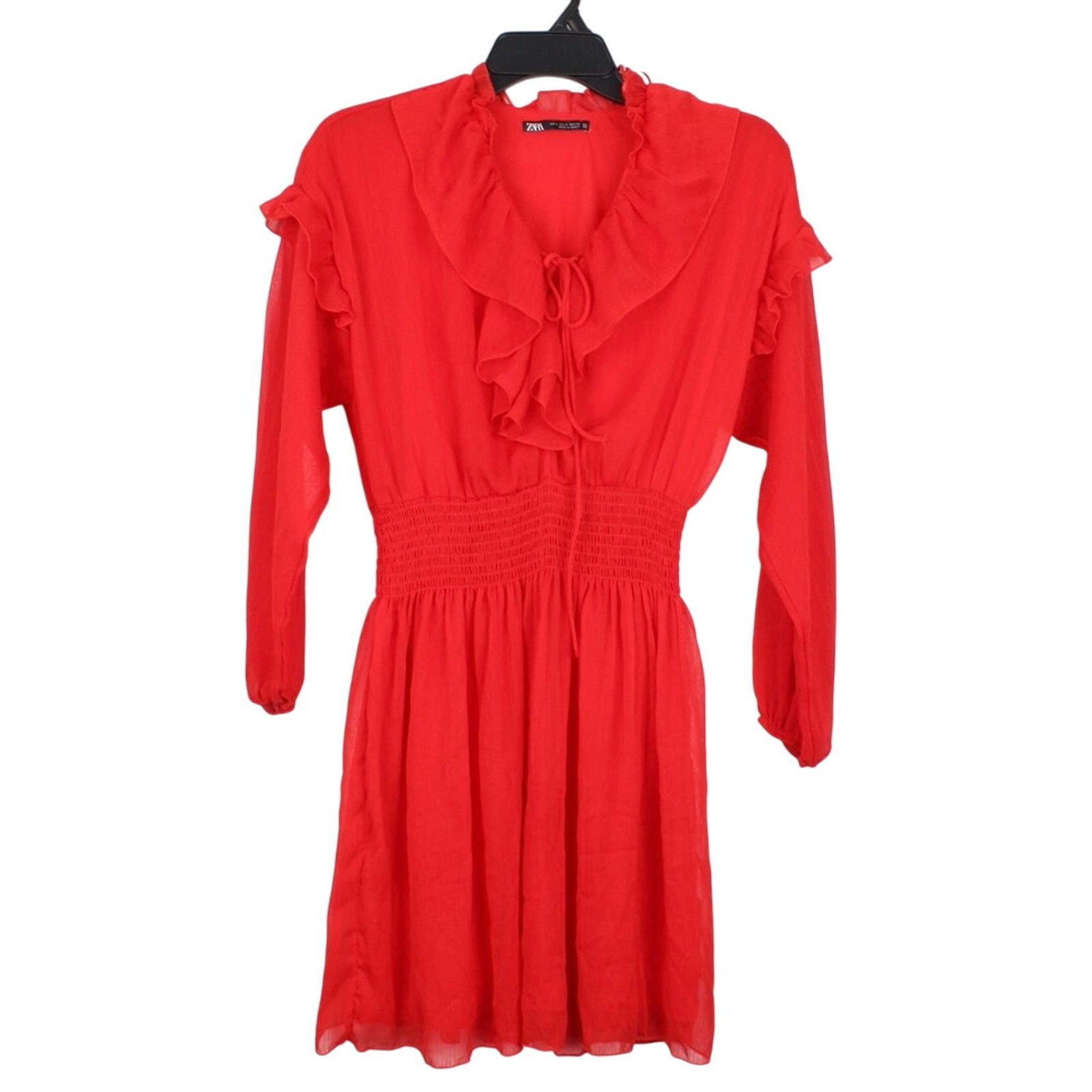 Zara Zara Red Ruffle Chiffon Lined Dress Size S / US 4 / IT 40 - 2 Thumbnail