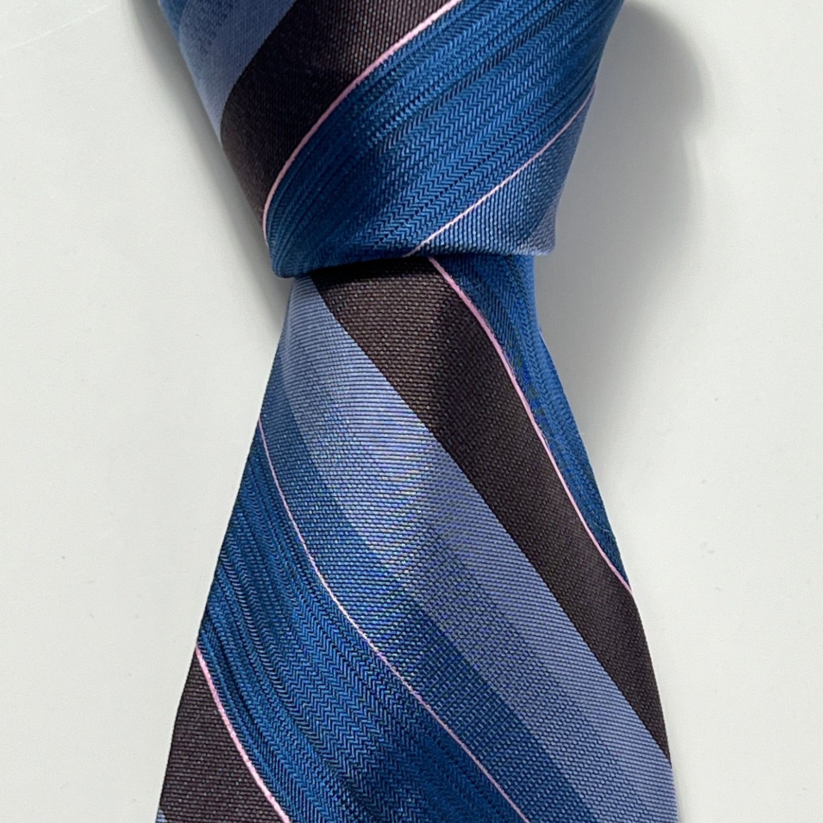 Valentino Valentino Mens Tie Blue Grey 100% Silk Woven Striped Necktie Size ONE SIZE - 4 Thumbnail