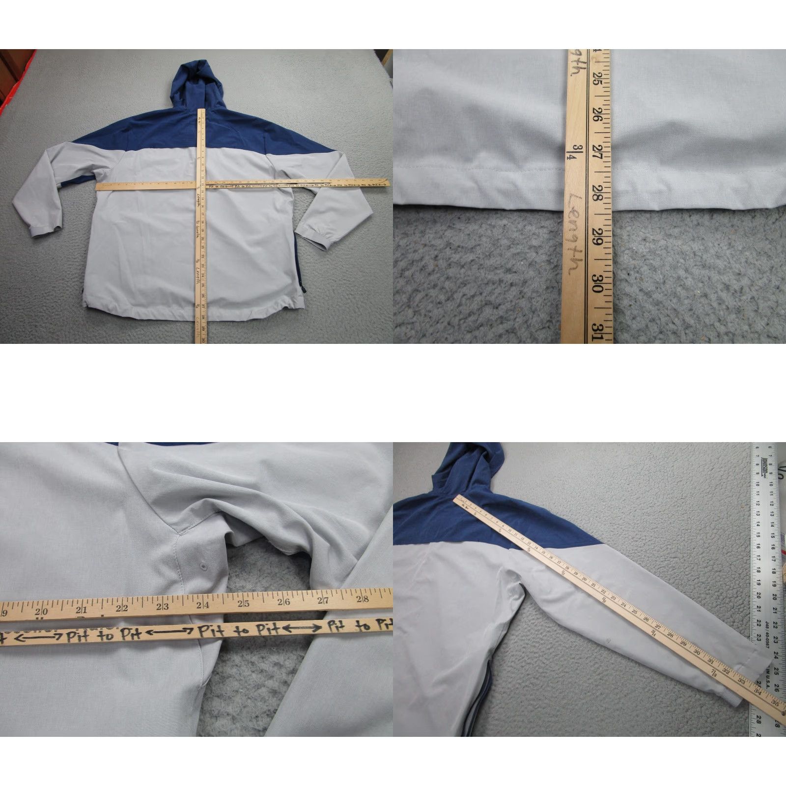 Mizzen+Main Mizzen+Main Hooded Jacket Mens Large Gray Blue Full Zip Lightweight Stretch Windbreaker Regular L Polyester Softshell Logo Zip Casual Travel Size US L / EU 52-54 / 3 - 8 Thumbnail