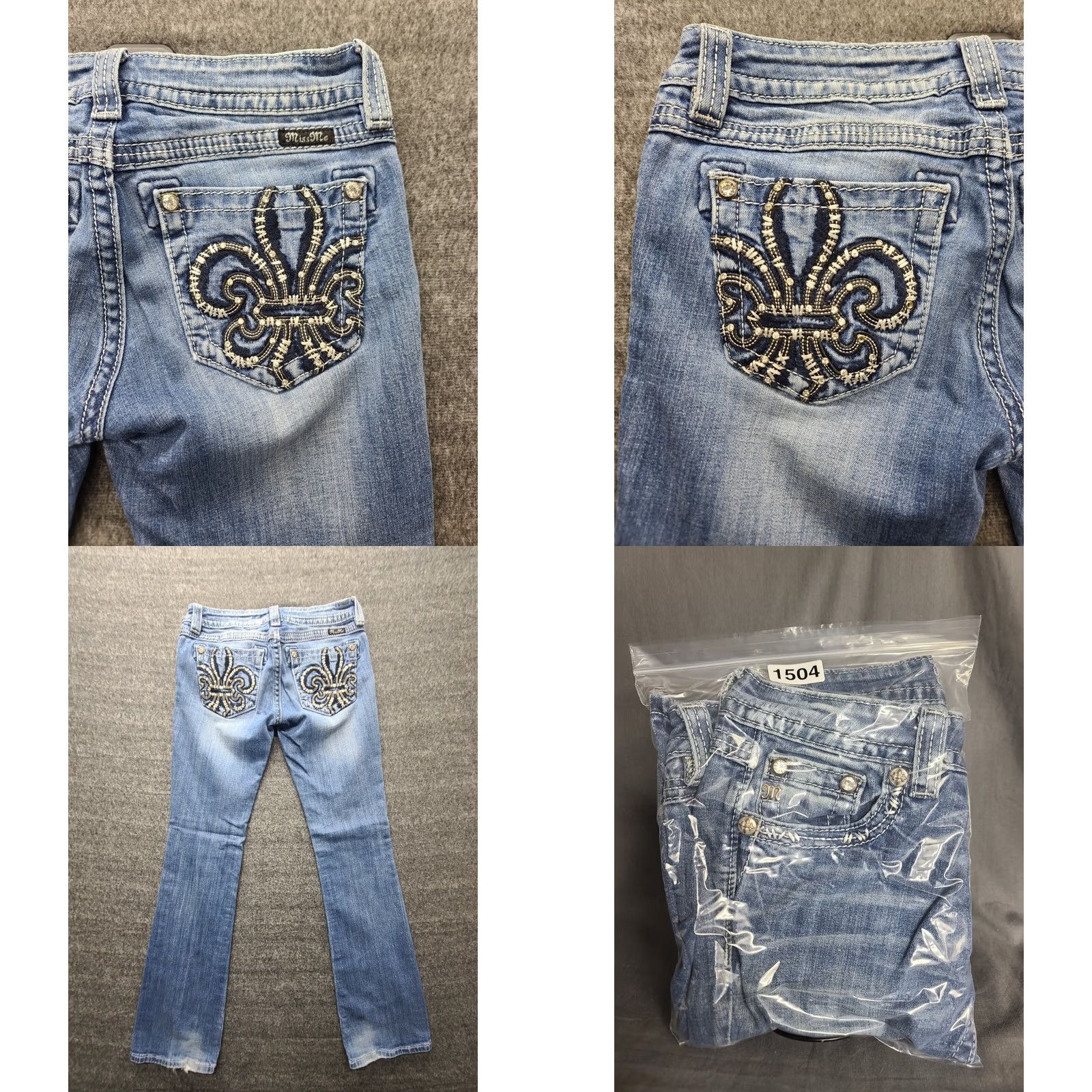 Miss Me Miss Me Jeans Womens 28 Fleur De Lis Boot Cut Embroidered Rhinestone Western Cowgirlcore Denim Blue 5-Pocket Regular Inseam 32" Rise Low. Size 28" / US 6 / IT 42 - 9 Thumbnail