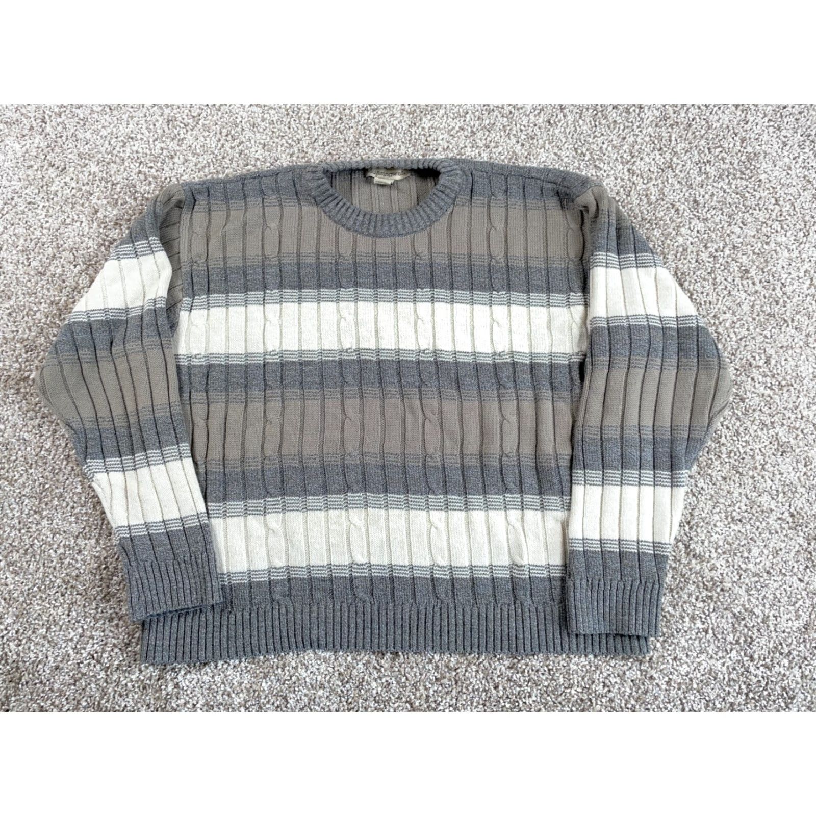 Vintage VINTAGE MunsingWear Chunky-Knit Striped Sweater Adult Large Gray Beige Mens Size US L / EU 52-54 / 3 - 2 Thumbnail