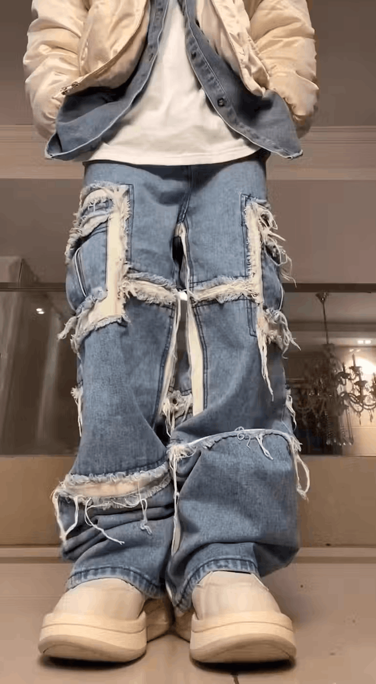 Japanese Brand × Jean Street hip hop washed grunge raw edge wide leg jeans Size US 30 / EU 46 - 4 Thumbnail