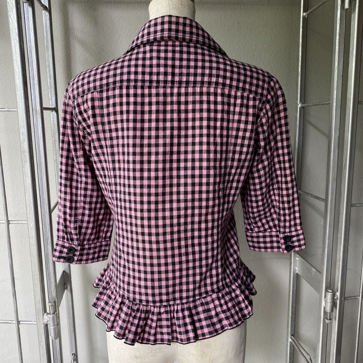 Japanese Brand ALGONGUINS Y2K Punk Pink Black Gingham Ruffle Blouse Size M / US 6-8 / IT 42-44 - 20 Thumbnail