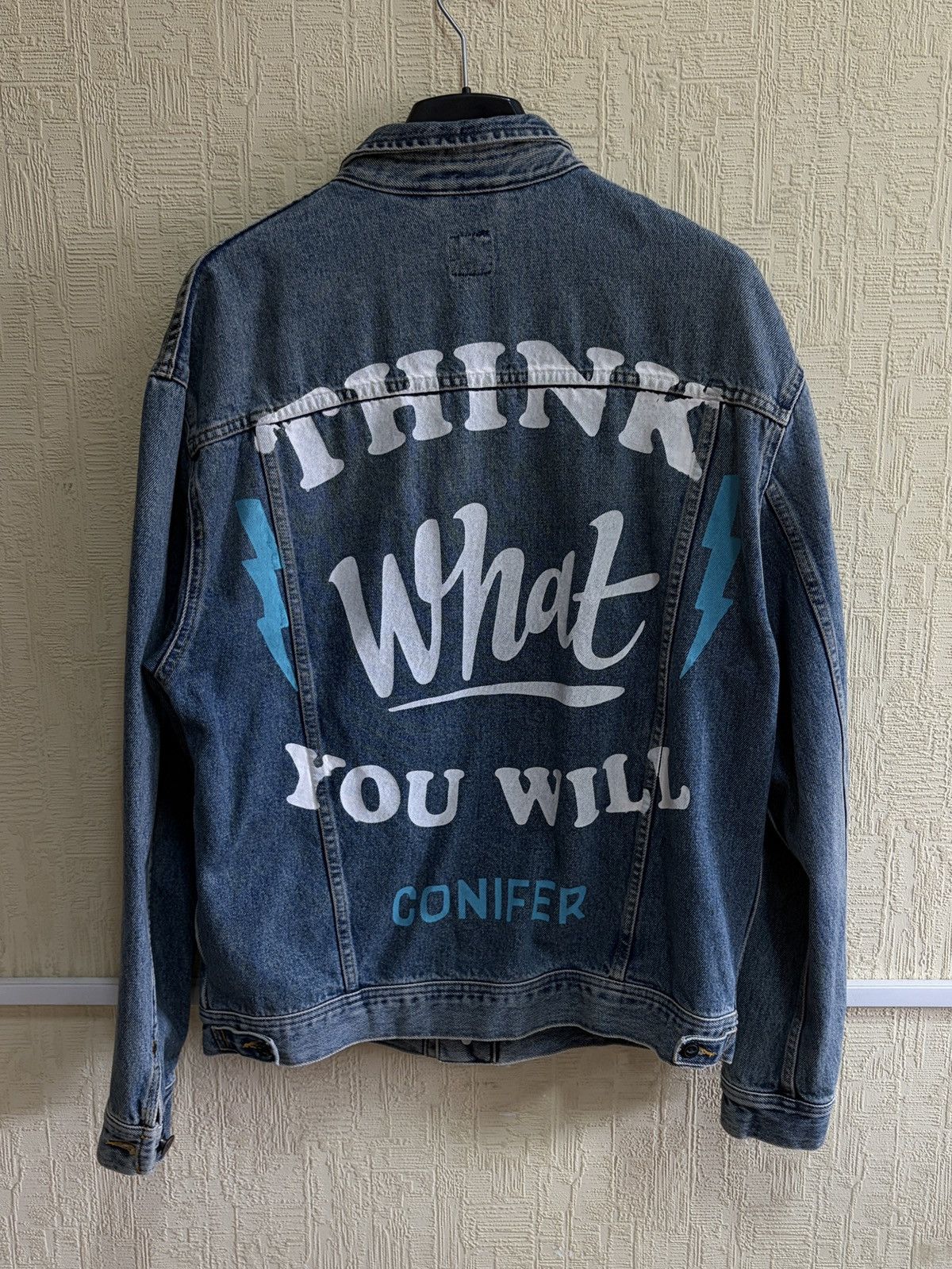 Lee Lee Denim Jacket XL Blue Graphic Print Think What You Will Size US XL / EU 56 / 4 - 1 Thumbnail